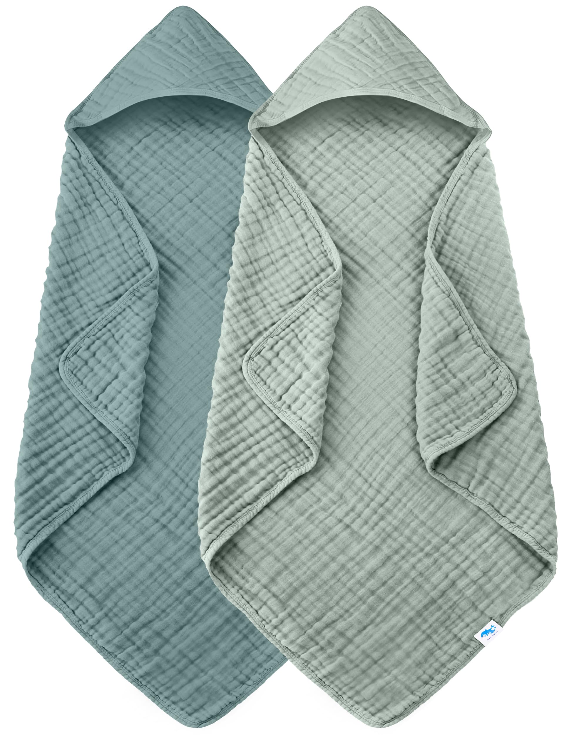 SWEET DOLPHIN Muslin Hooded Baby Bath Towels - 2 Pack 100% Cotton Towel for Babies, Infants, Toddlers - 32x32Inch - Highly Absorbent and Newborn Essential, Light Bean Paste