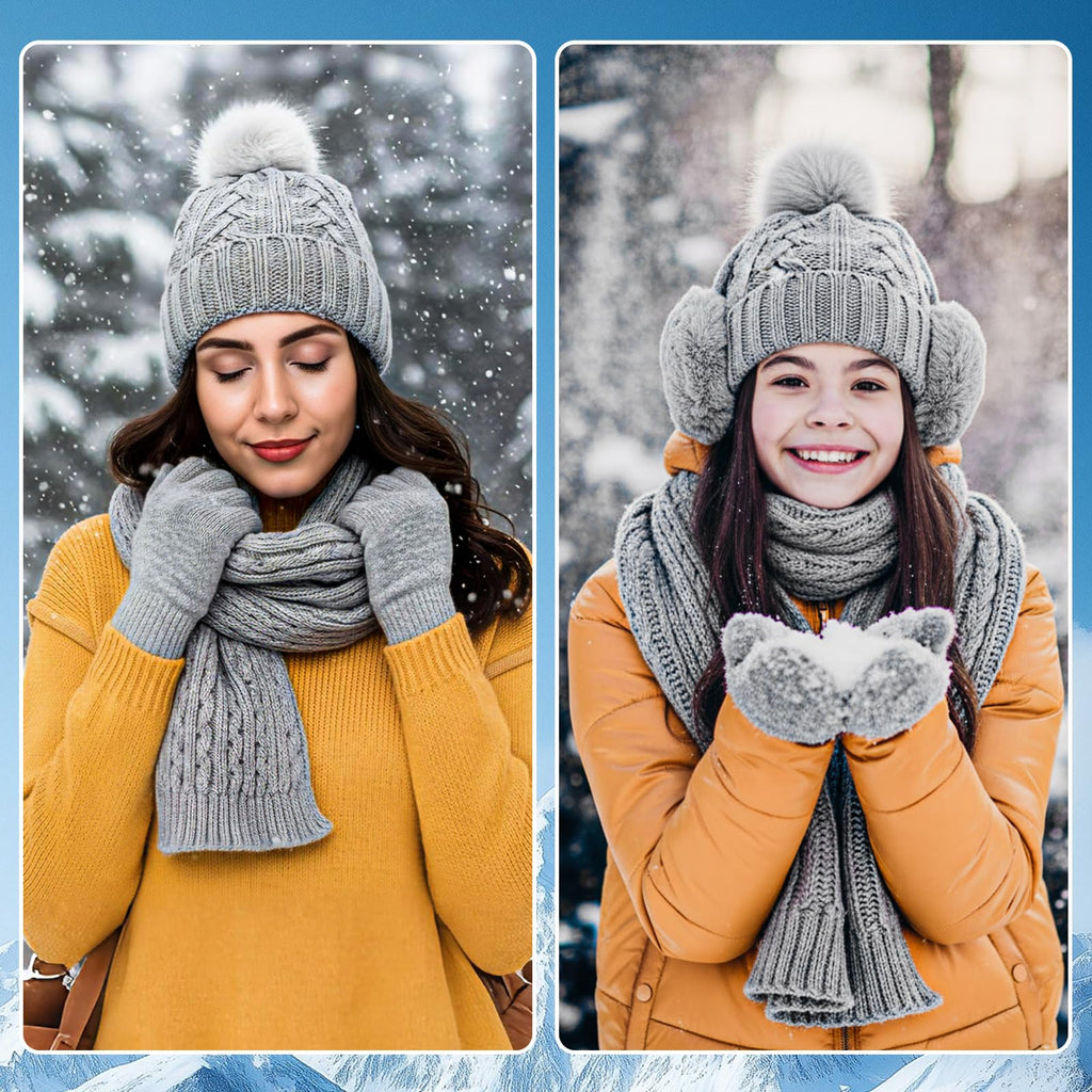 Geyoga 6 Pcs Winter Warm Set for Women Warm Beanies Hats Touchscreen Gloves Long Scarf Ear Muffs Socks Winter Gifts for Women
