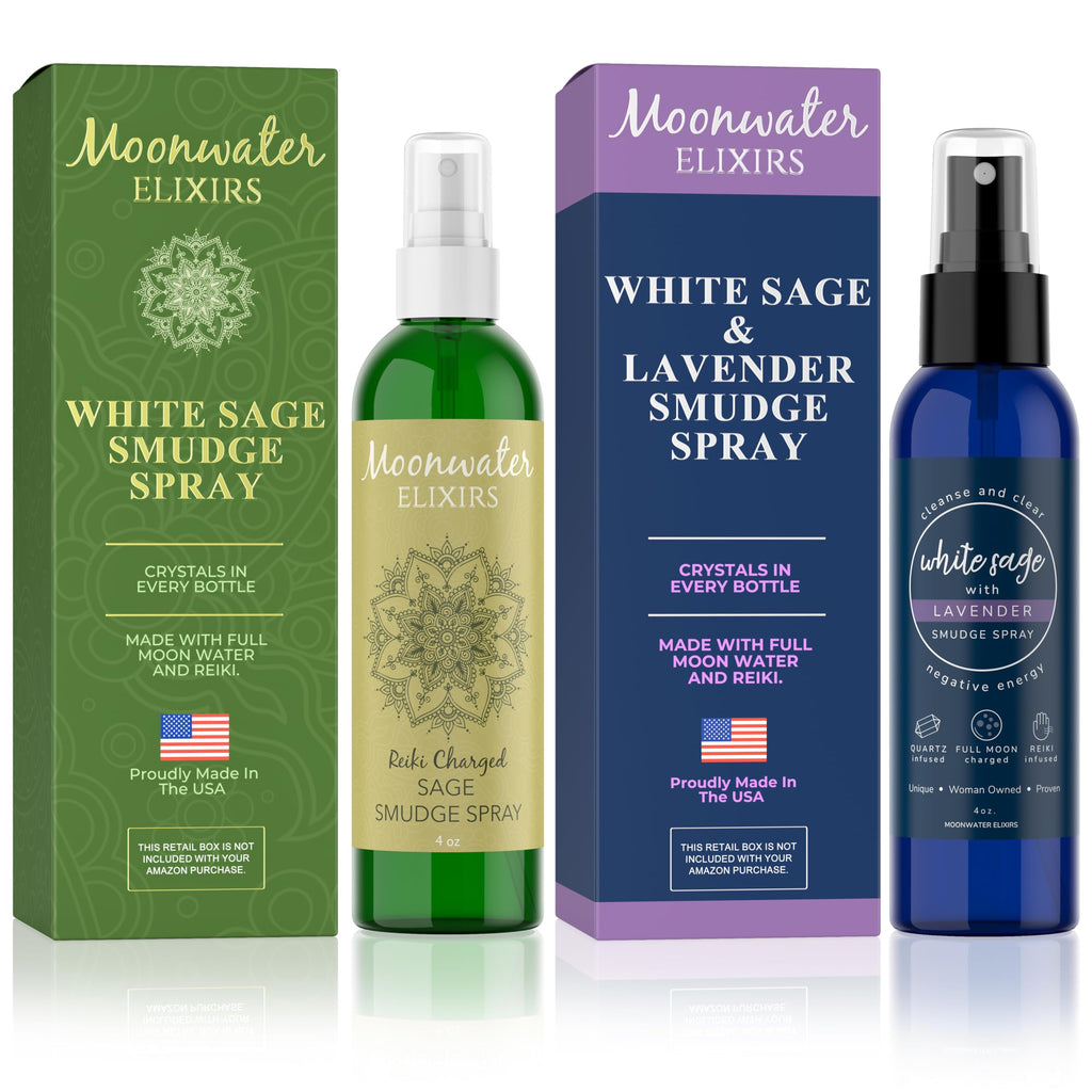 White Sage Smudge Spray for Spiritual Cleansing & Aura Protection, Sage Mist for Cleansing Negative Energy & Protection, Home & Meditation, Clear Quartz Reiki Energized Aromatherapy Room Spray - 4oz