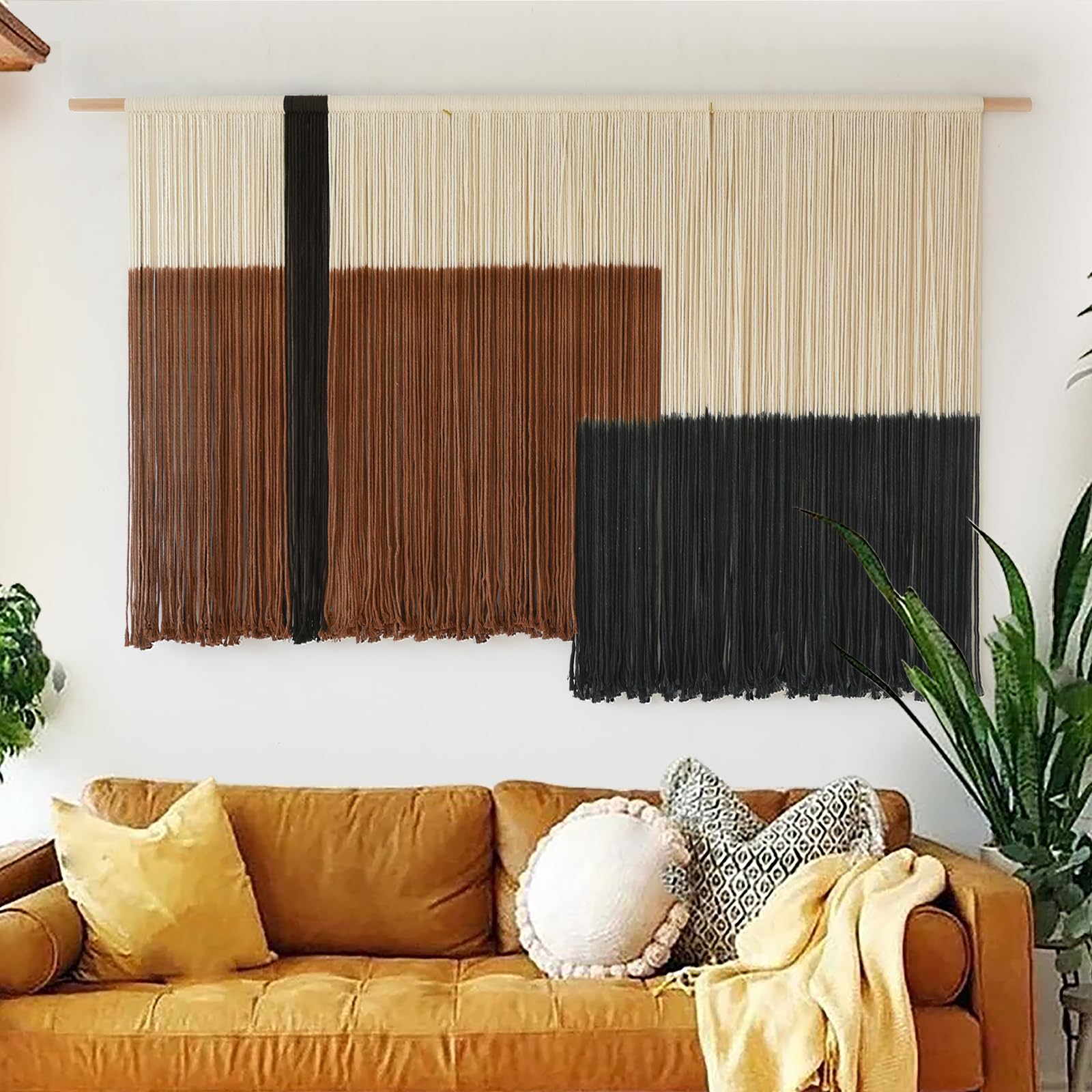Flber Macrame Wall Hanging Tie-Dye Geometric Decor Large Scale Wall Art Statement Bohemian Yarn Tapestry Home Wall Decor 59''W*35''L