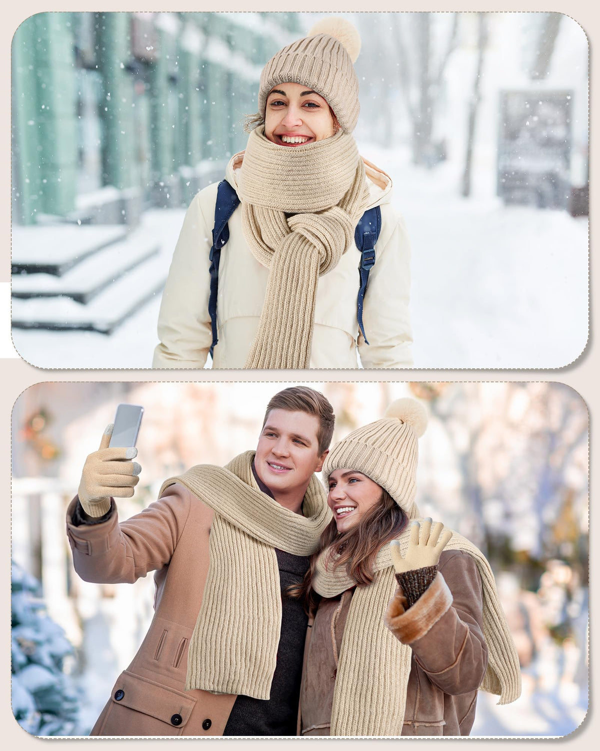 Geyoga 6 Pcs Winter Warm Set for Women Warm Beanies Hats Touchscreen Gloves Long Scarf Ear Muffs Socks Winter Gifts for Women
