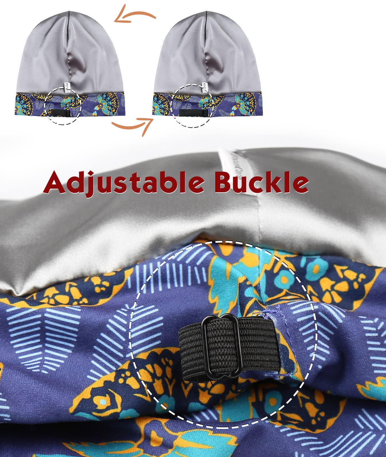 Adjustable Satin Lined Sleep Cap for Dreadlocks Curly Hair Large Head-Stay On Overnight