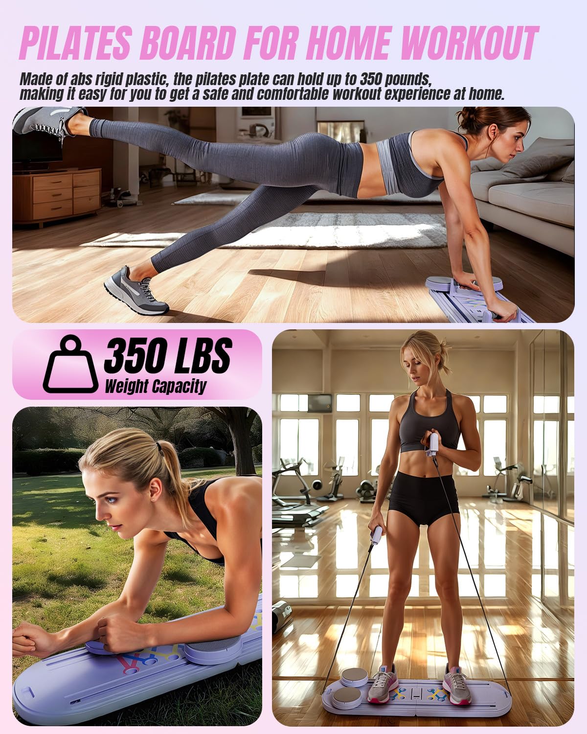 Pilates Board Pilates Reformer Set, Pilates Board for Home Workout Foldable Pilates Reformer Board for Women, 6 in 1 Multifunctional Pilates Equipment