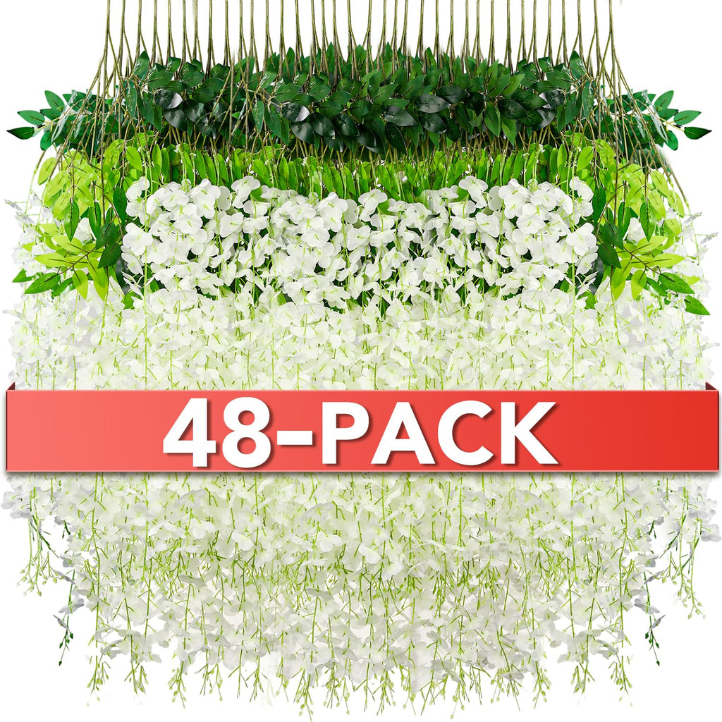Wisteria Hanging Flowers,Fake Hanging Flowers,Wisteria artificiales Garland for Home Wedding Arch Floral Party Garden Ceremony Outdoor Decor,3.6 feet Long(36,White)