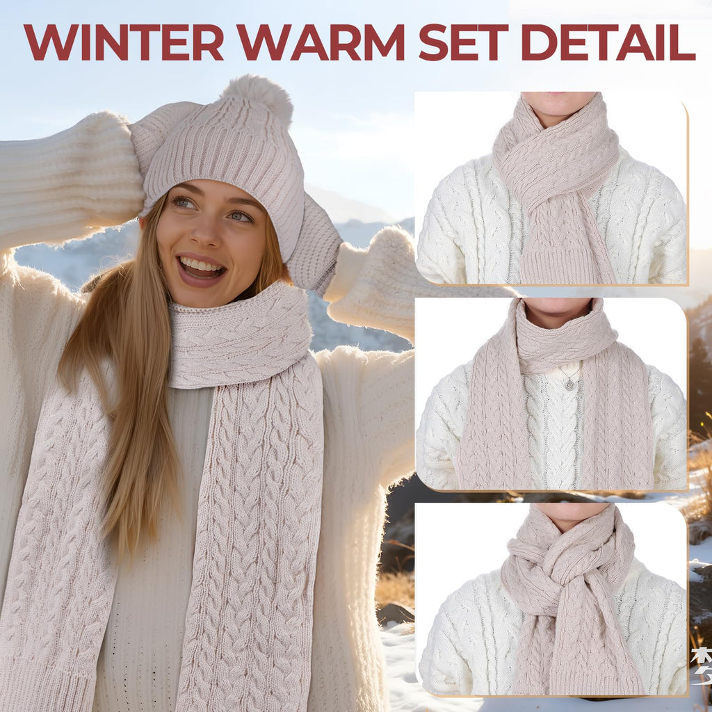 Geyoga 6 Pcs Winter Warm Set for Women Warm Beanies Hats Touchscreen Gloves Long Scarf Ear Muffs Socks Winter Gifts for Women