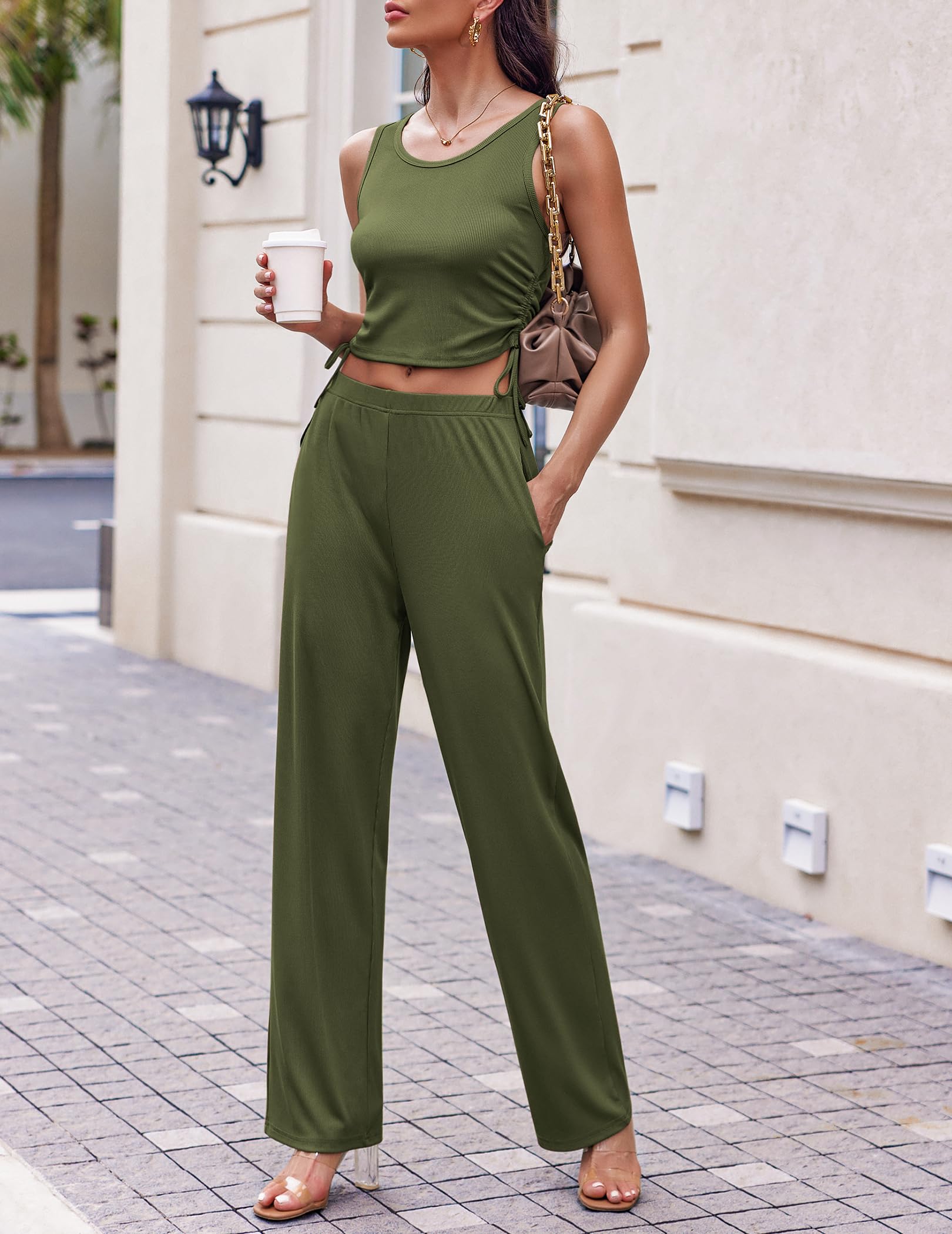 Ekouaer Women's 3 Piece Knit Lounge Set Pajama Long Sleeve Cardigan Sleeveless Top Pants Sweatsuit S-XXL