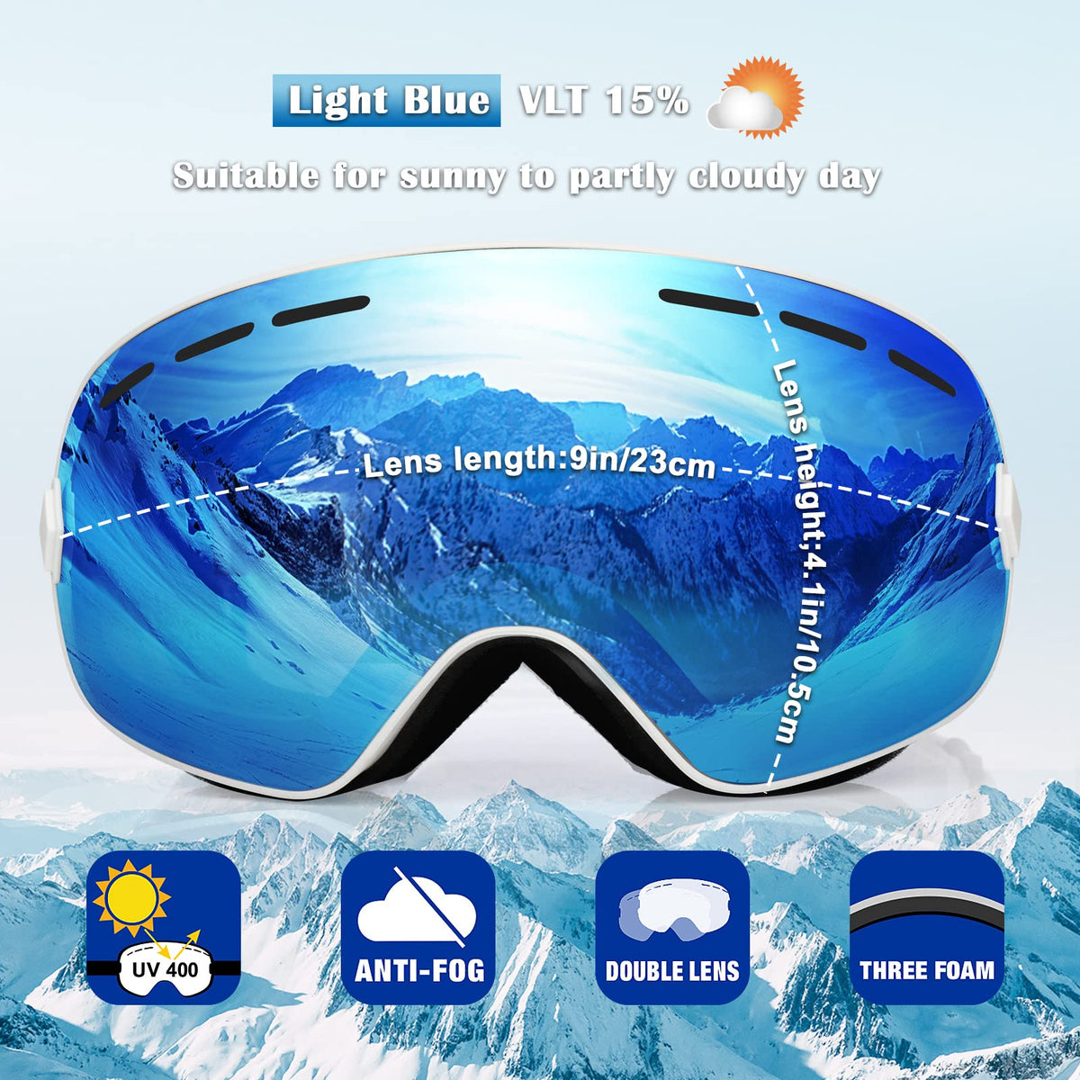 EXP VISION Snowboard Ski Goggles Men Women Youth, Anti Fog OTG Winter Snow Goggles Spherical Detachable Lens