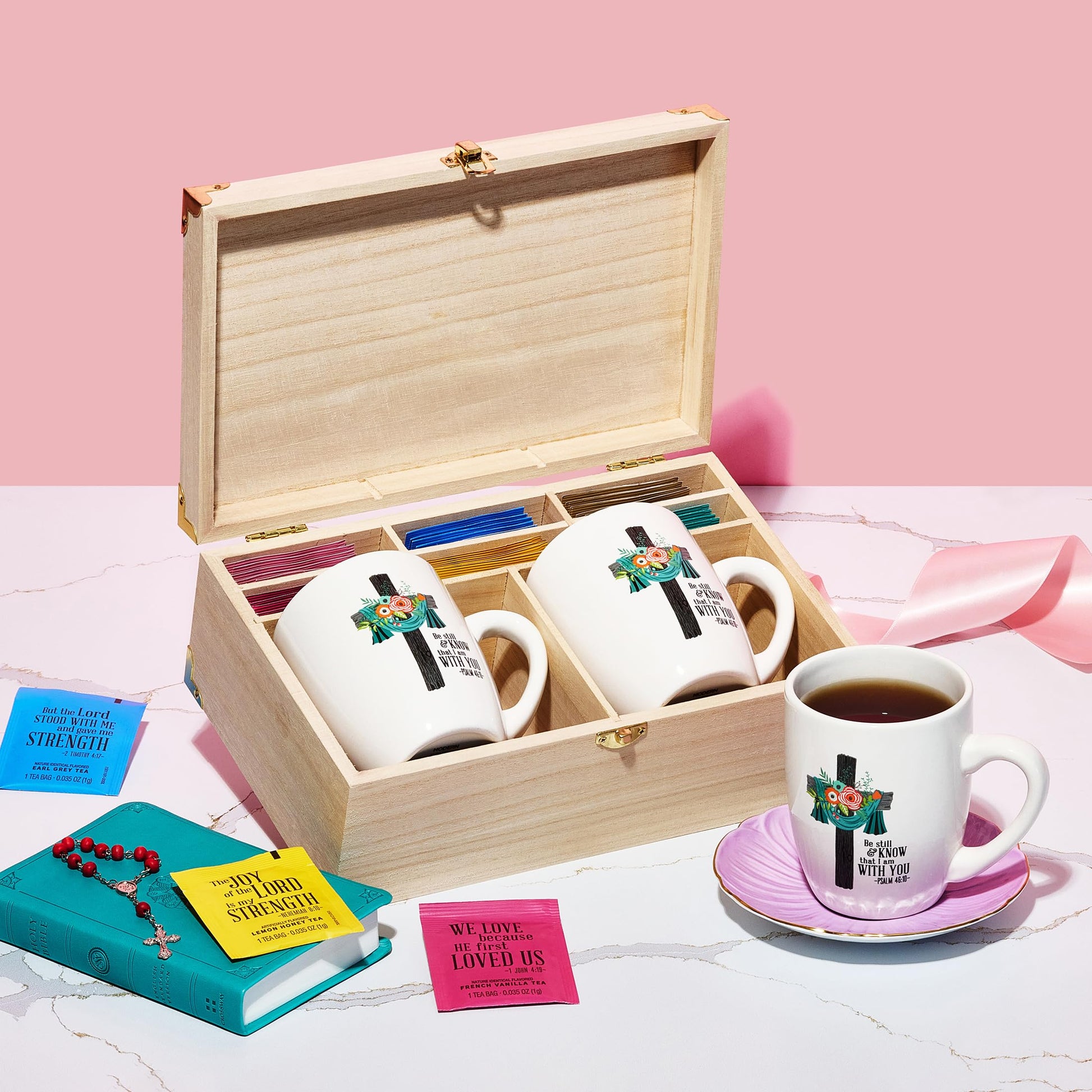 Thoughtfully Gourmet, Tea Affirmations Christian Prayer Gift Set, Includes 6 Flavours of Tea with Bible Verses from Psalms and Other Books to Rejoice, Pack of 90