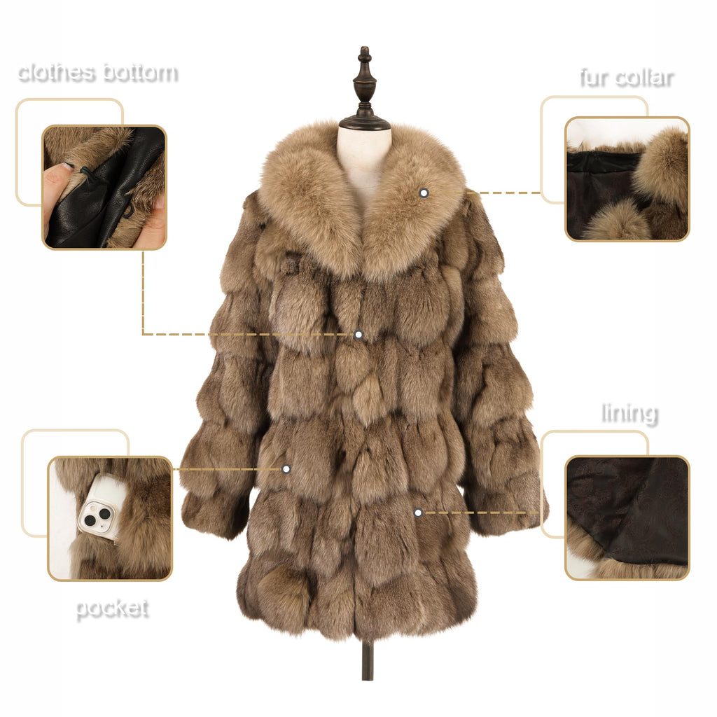 Fur Story Women's Genuine Fox Fur Coat Thick Warm Fur Jacket Winter coat