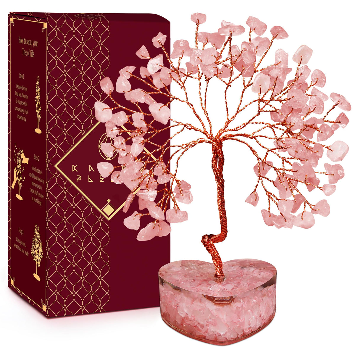 Rose Quartz Crystal Trees for Home Decor, Office Desk Decoration, Chakra Healing Crystals and Stone for Positive Energy, Money, Good Luck, Tree of Life Spiritual Birthday Gifts for Women and Mom