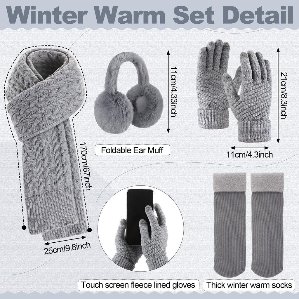 Geyoga 6 Pcs Winter Warm Set for Women Warm Beanies Hats Touchscreen Gloves Long Scarf Ear Muffs Socks Winter Gifts for Women