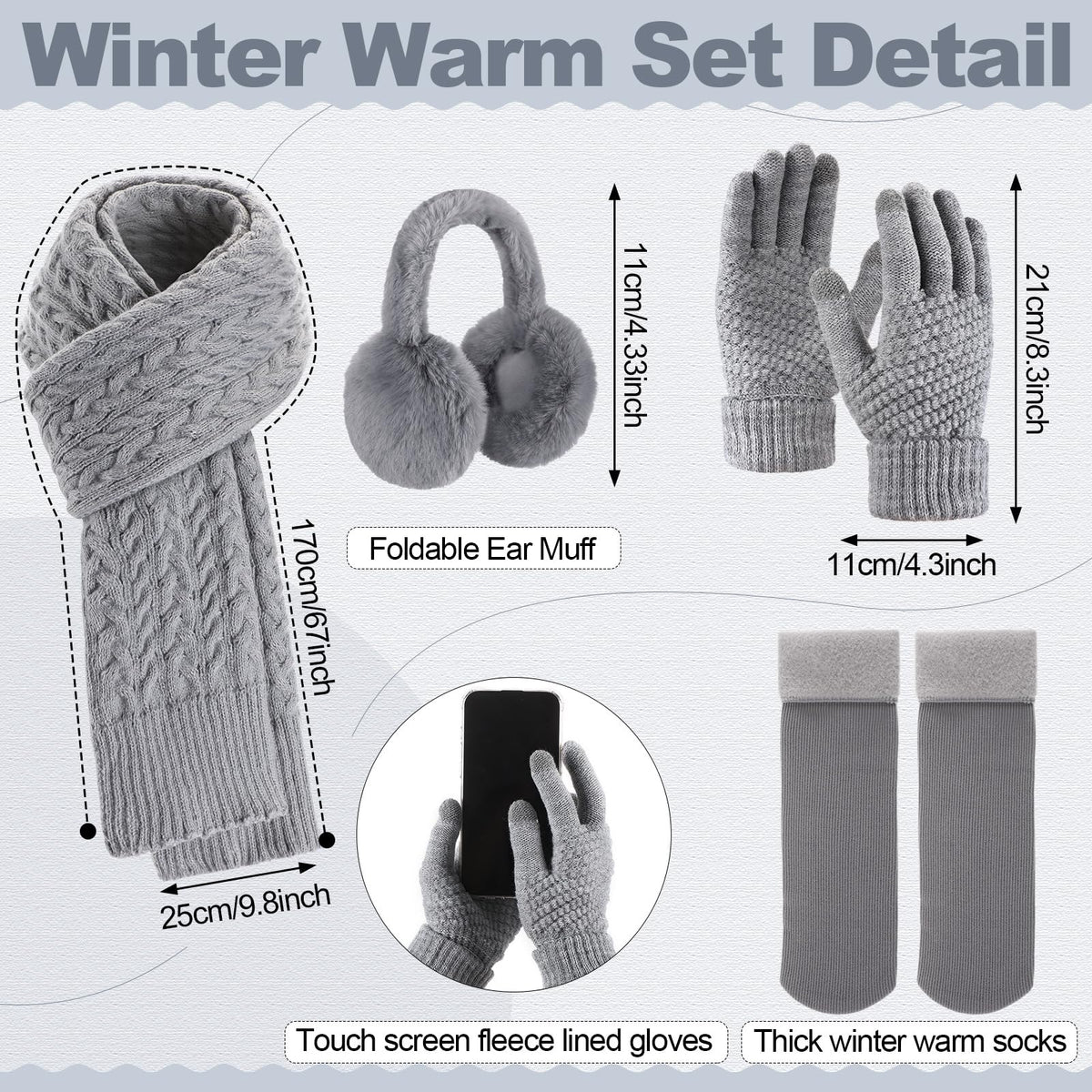Geyoga 6 Pcs Winter Warm Set for Women Warm Beanies Hats Touchscreen Gloves Long Scarf Ear Muffs Socks Winter Gifts for Women