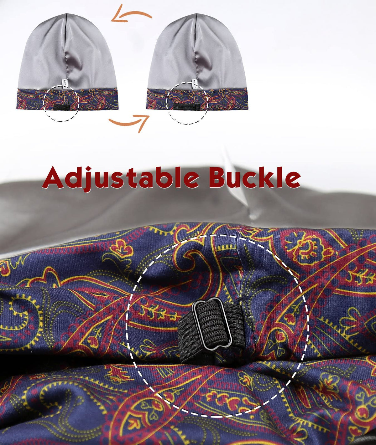 Adjustable Satin Lined Sleep Cap for Dreadlocks Curly Hair Large Head-Stay On Overnight