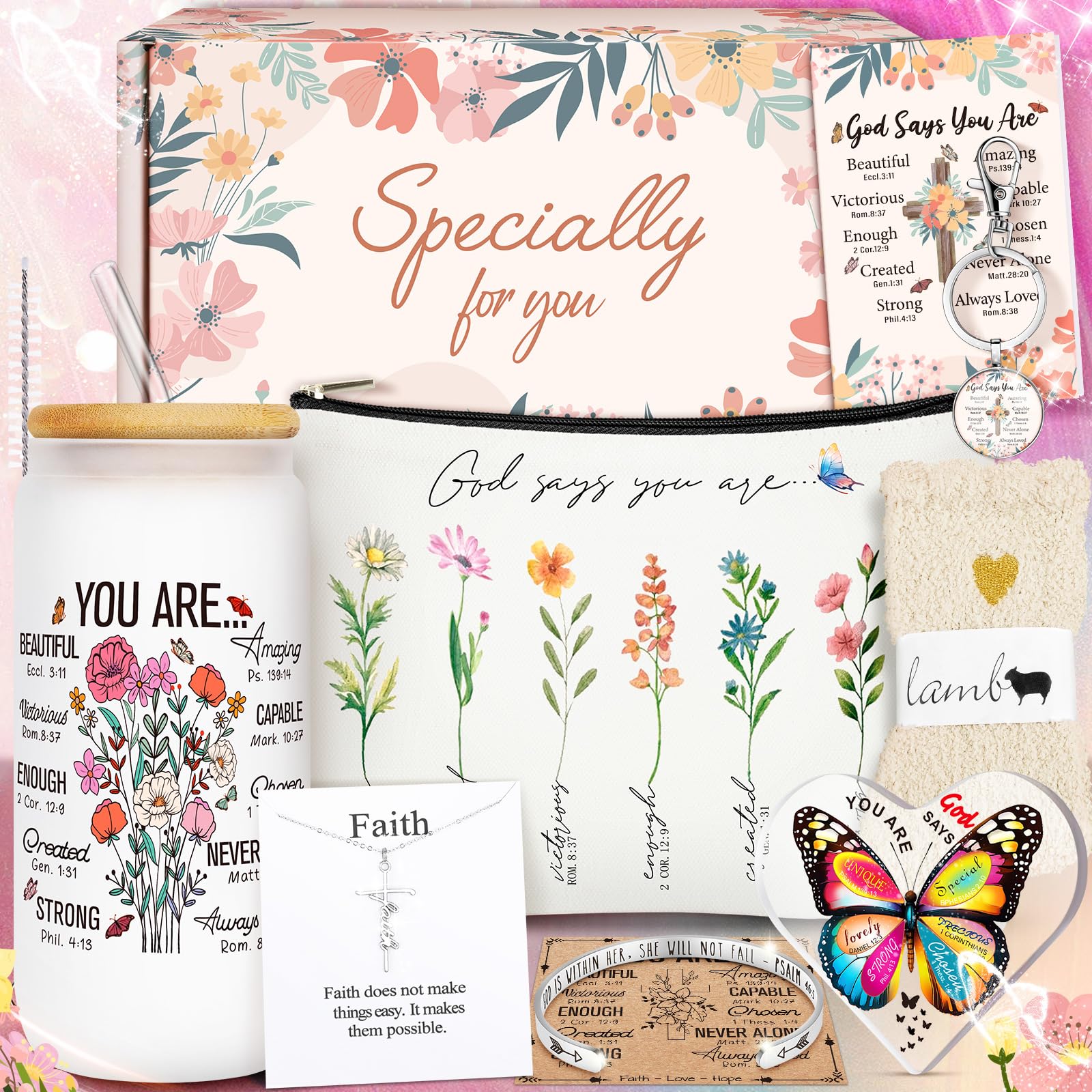 14PCS Christian Gifts for Women Faith, Inspirational Gifts for Women,Spiritual Religious Catholic Baptism Gifts,Get Well Soon Gifts w/ Blanket Mothers Day Gifts for Mom Wife, Girlfriend,Sister