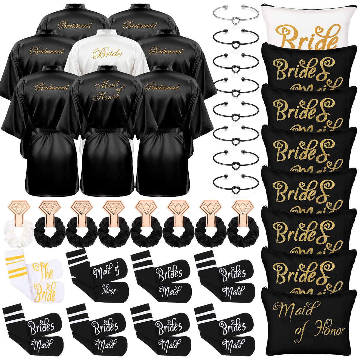 Ramede 40 Pcs Bride Bridesmaid Robes Set Bridal Party Silk Satin Robes for Wedding Bridal Shower Bachelorette Party