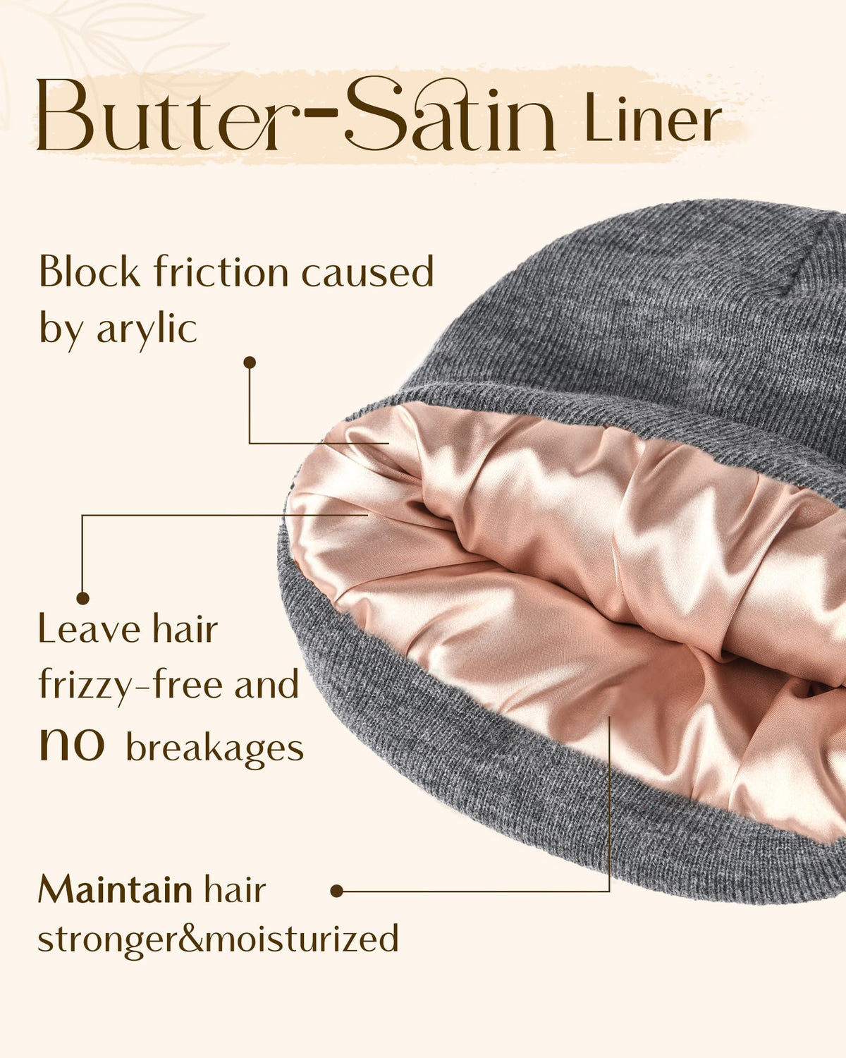 YANIBEST Satin Lined Beanie for Women Reduce Frizz Winter Hats for Women Men Silk Lining Soft Slouchy Warm Cuffed Less Static