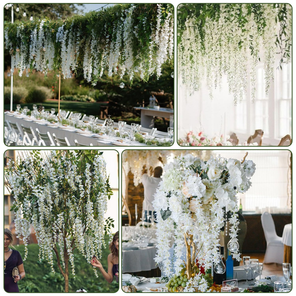 Wisteria Hanging Flowers,Fake Hanging Flowers,Wisteria artificiales Garland for Home Wedding Arch Floral Party Garden Ceremony Outdoor Decor,3.6 feet Long(36,White)