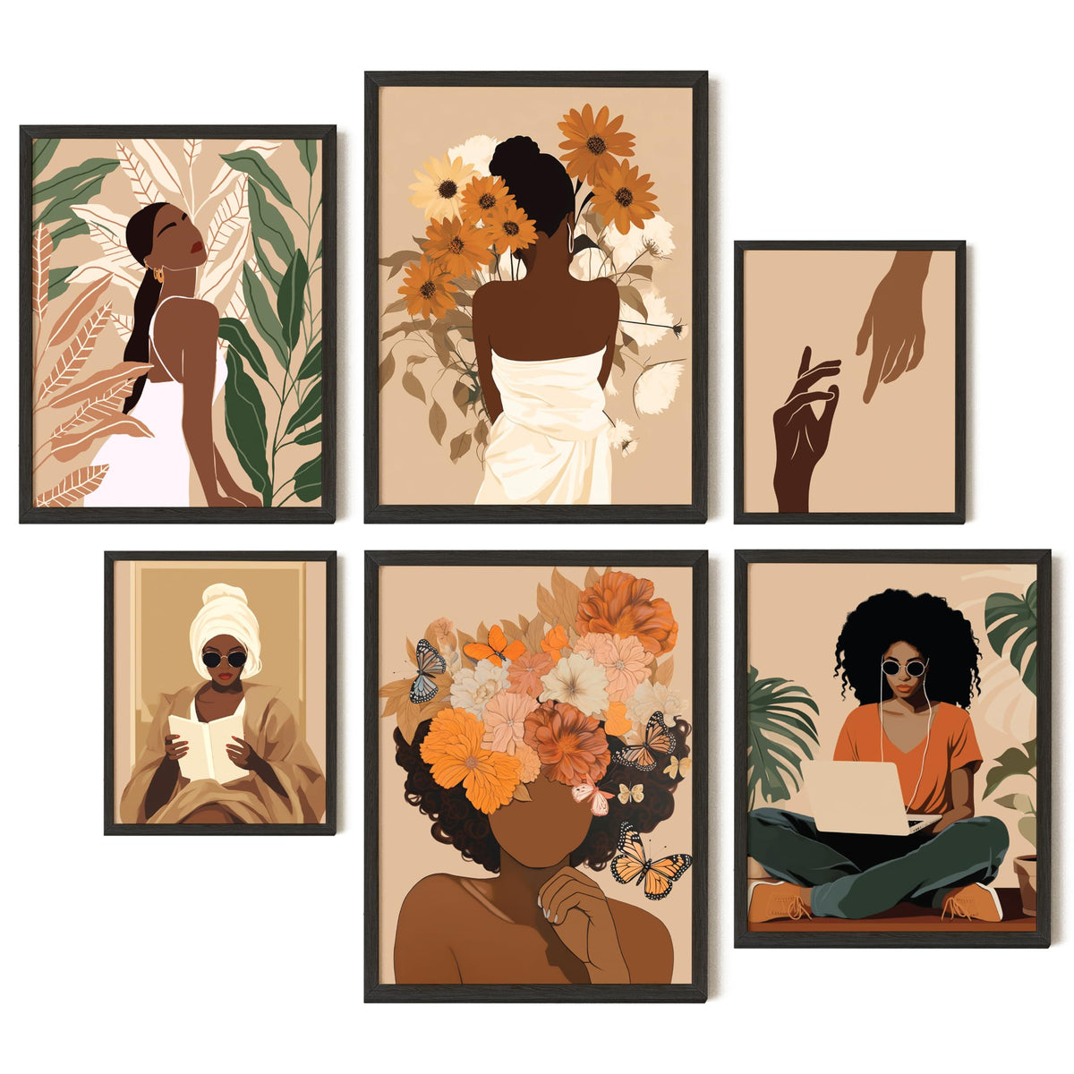 EXCOOL CLUB Black Girl Wall Art - 12x16 Boho Black Women Wall Art Decor, Black Woman Art Prints, Black Girls Paintings Posters, African American Pictures for Home Bedroom Decorations (UNFRAMED)