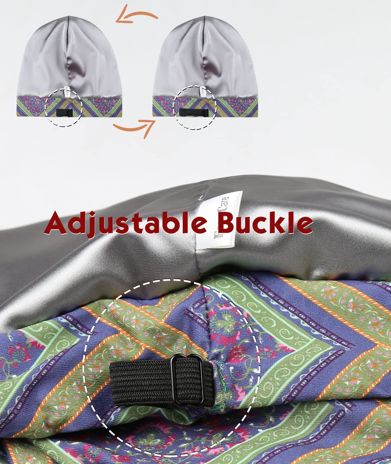 Adjustable Satin Lined Sleep Cap for Dreadlocks Curly Hair Large Head-Stay On Overnight