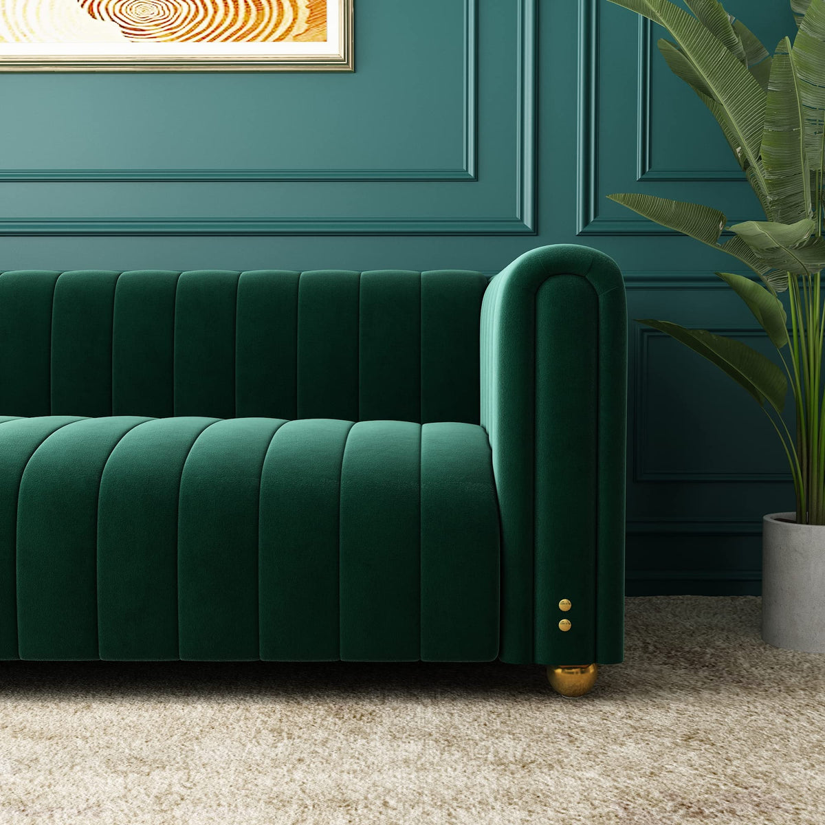 81" W Tufted Velvet Couch,Modern Velvet Sofa with Round Handrails and Metal Legs for Living Room,Office,Apartment (1, Pink)