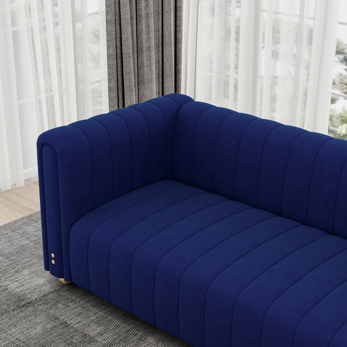 81" W Tufted Velvet Couch,Modern Velvet Sofa with Round Handrails and Metal Legs for Living Room,Office,Apartment (1, Pink)