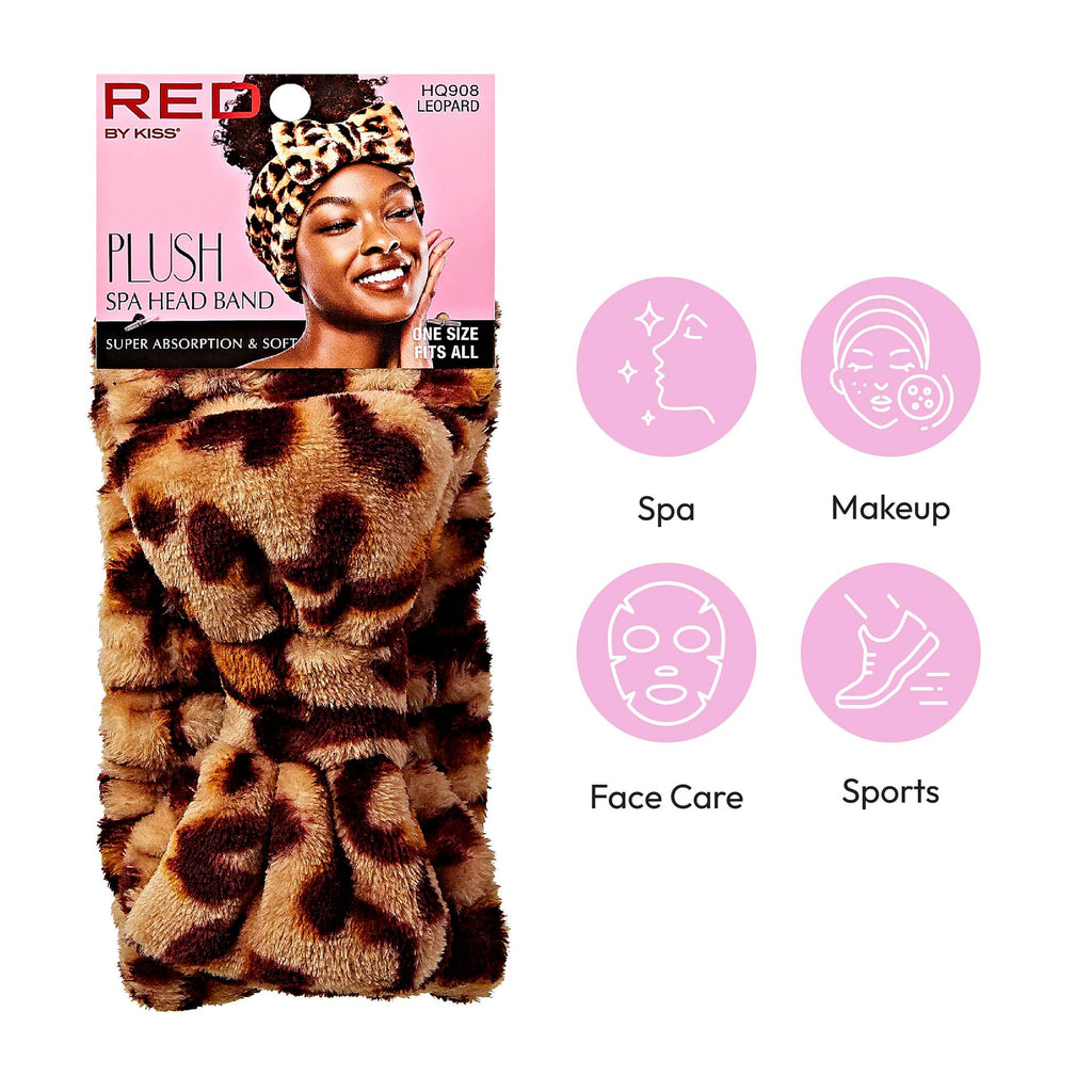 Red by Kiss Spa Headband for Washing Face Facial Makeup Bow Head Band Soft Plush Fleece Stretchy Head Wraps for Women Shower Bath Washing Face Mask (WHITE)