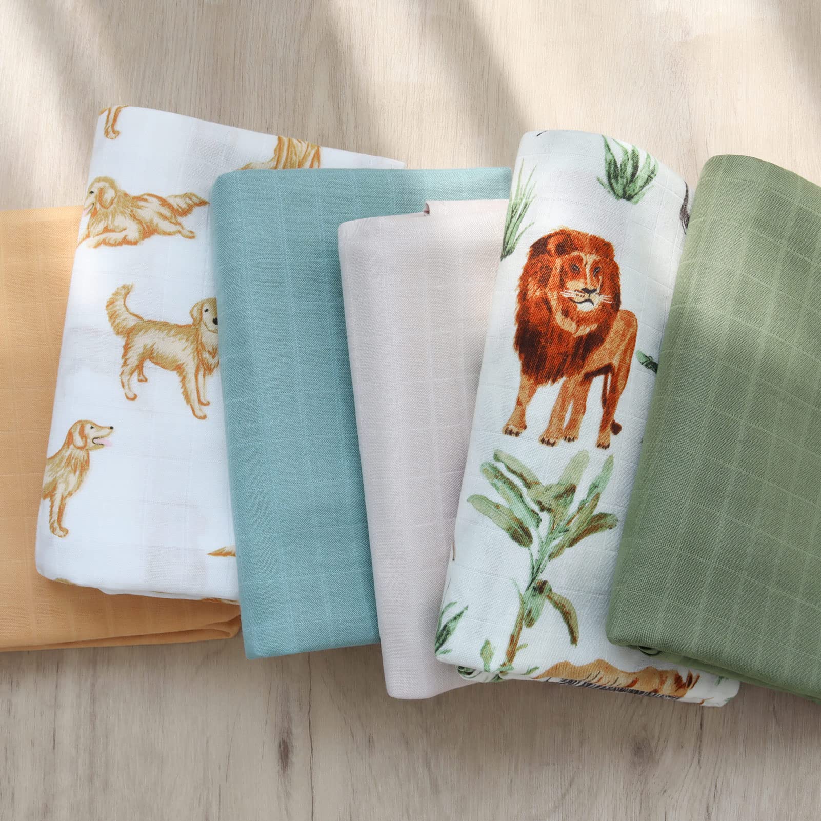LifeTree Muslin Swaddle Blankets, Baby Swaddling Wrap Nursery Blanket Unisex, Soft 70% Viscose from Bamboo and 30% Cotton, Large 47 x 47 inches, Bear & Checkered Swaddle Blanket