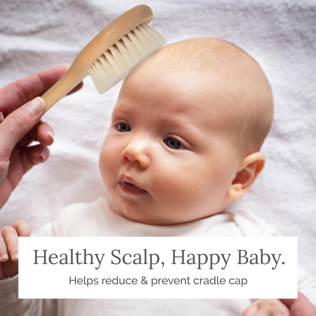 Natemia Wooden Baby Hair Brush & Comb Set - Pack of 3, Oval - Natural Goat Hair Bristles & Soft Bristle Brush - Gentle Scalp Massage & Cradle Cap Comb - For Newborns & Toddlers, Baby Grooming Kit