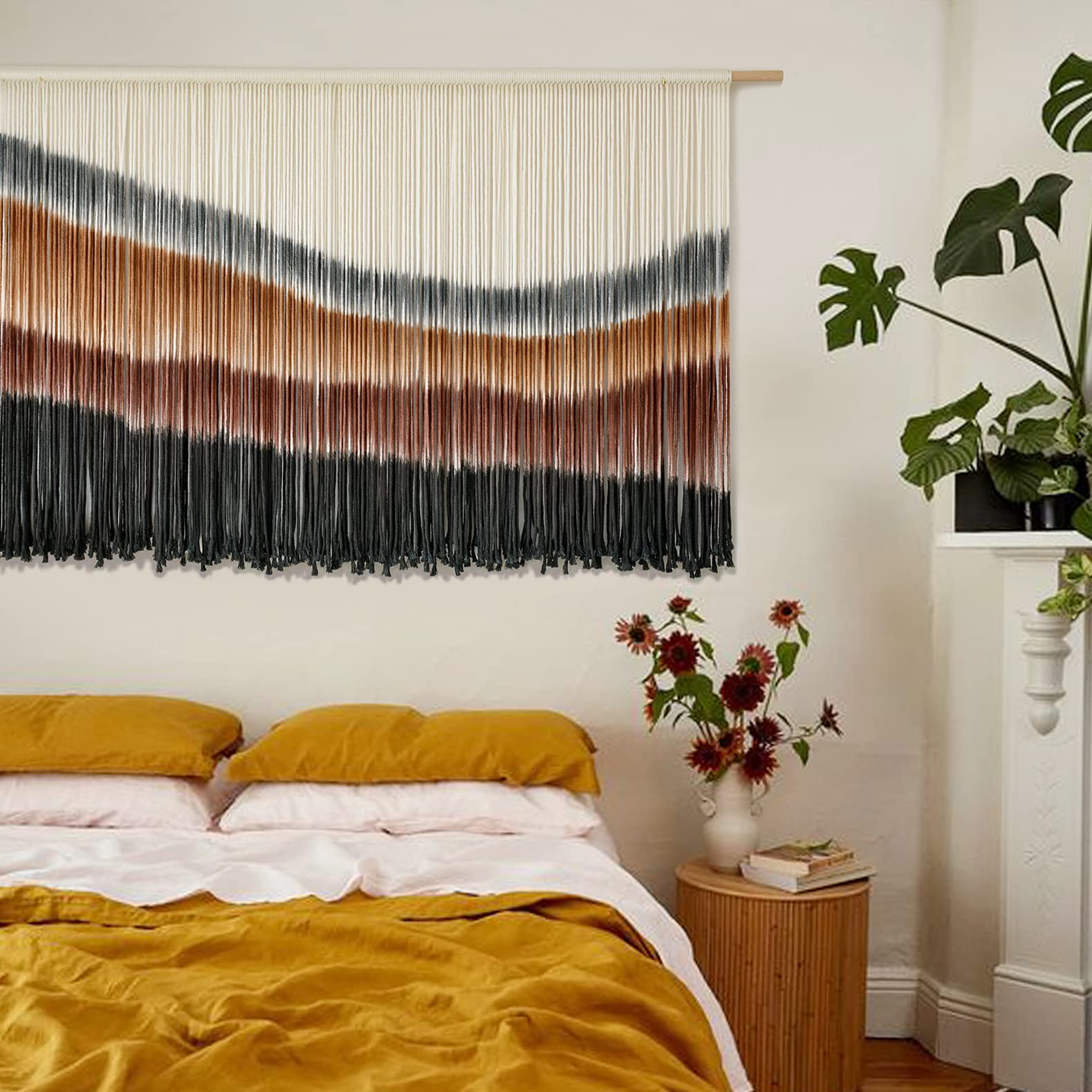 Flber Macrame Wall Hanging Tie-Dye Geometric Decor Large Scale Wall Art Statement Bohemian Yarn Tapestry Home Wall Decor 59''W*35''L