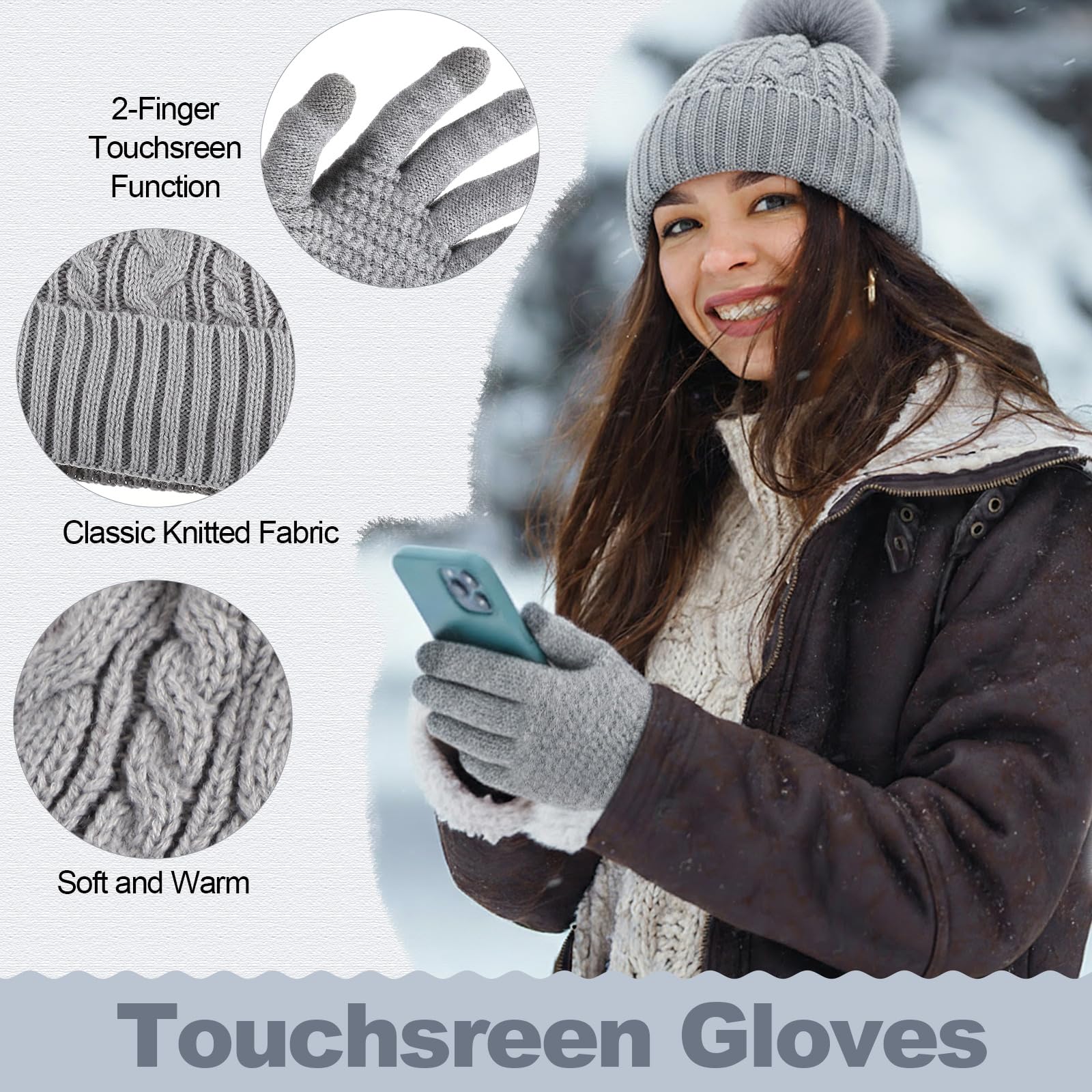 Geyoga 6 Pcs Winter Warm Set for Women Warm Beanies Hats Touchscreen Gloves Long Scarf Ear Muffs Socks Winter Gifts for Women