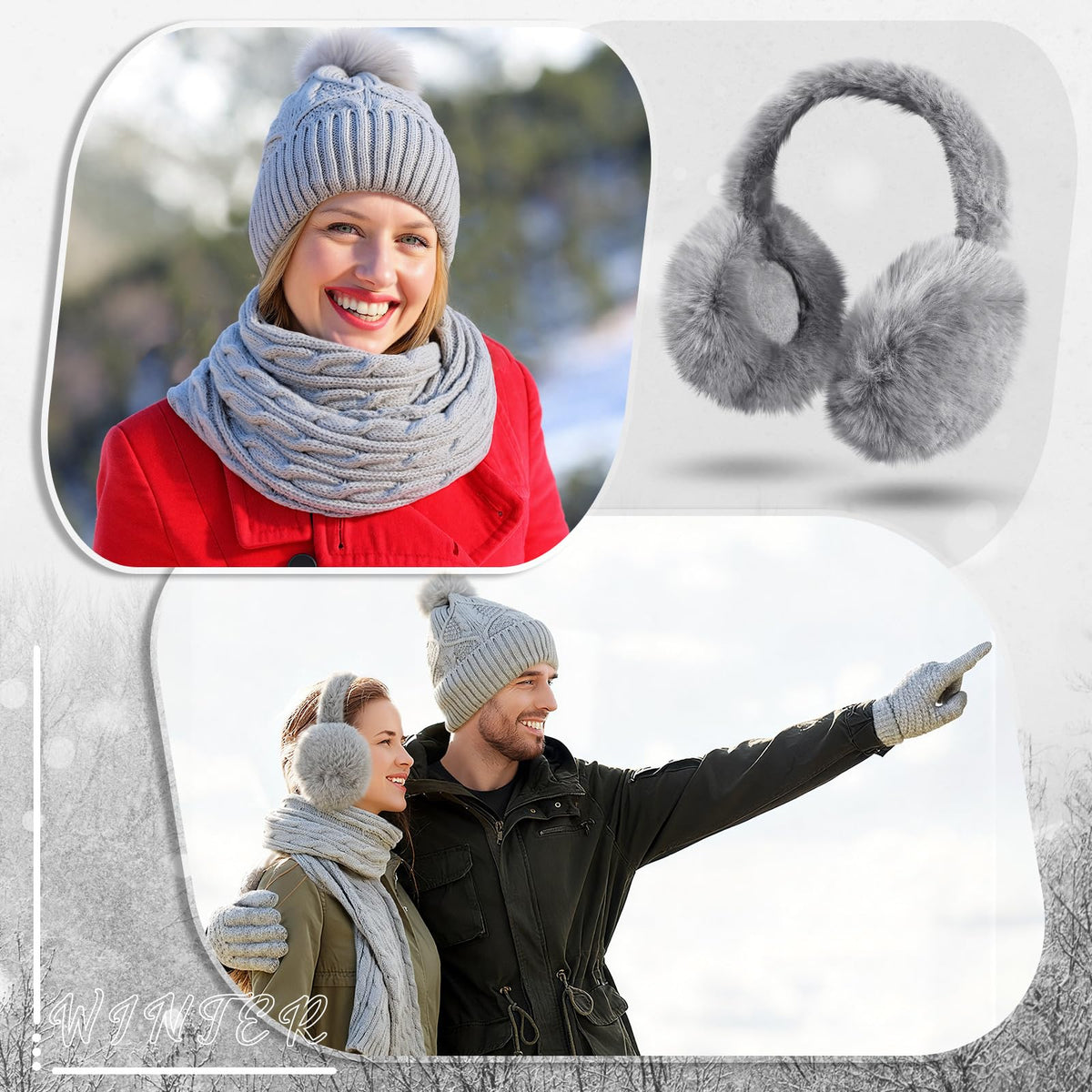 Geyoga 6 Pcs Winter Warm Set for Women Warm Beanies Hats Touchscreen Gloves Long Scarf Ear Muffs Socks Winter Gifts for Women