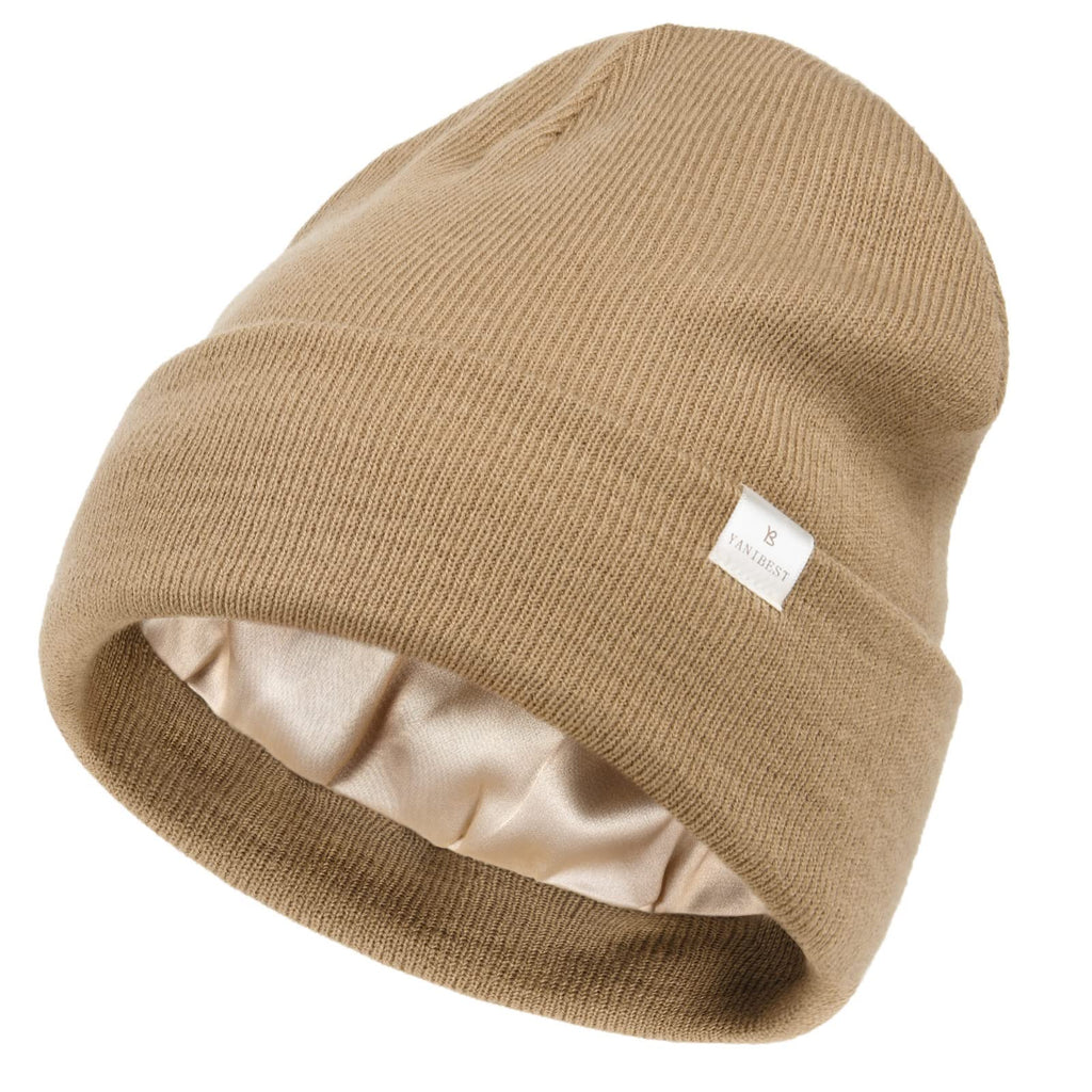 YANIBEST Satin Lined Beanie for Women Reduce Frizz Winter Hats for Women Men Silk Lining Soft Slouchy Warm Cuffed Less Static