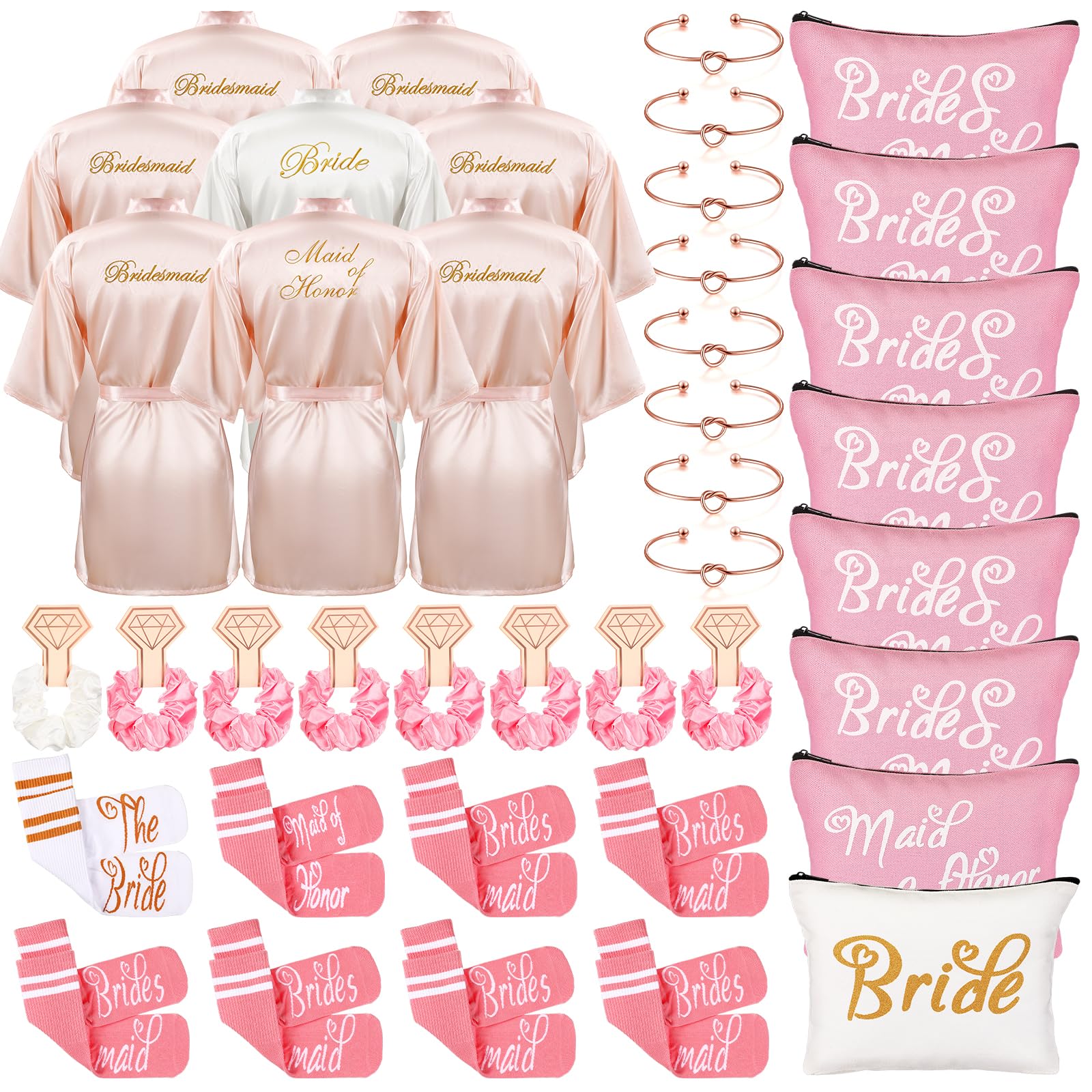 Ramede 40 Pcs Bride Bridesmaid Robes Set Bridal Party Silk Satin Robes for Wedding Bridal Shower Bachelorette Party