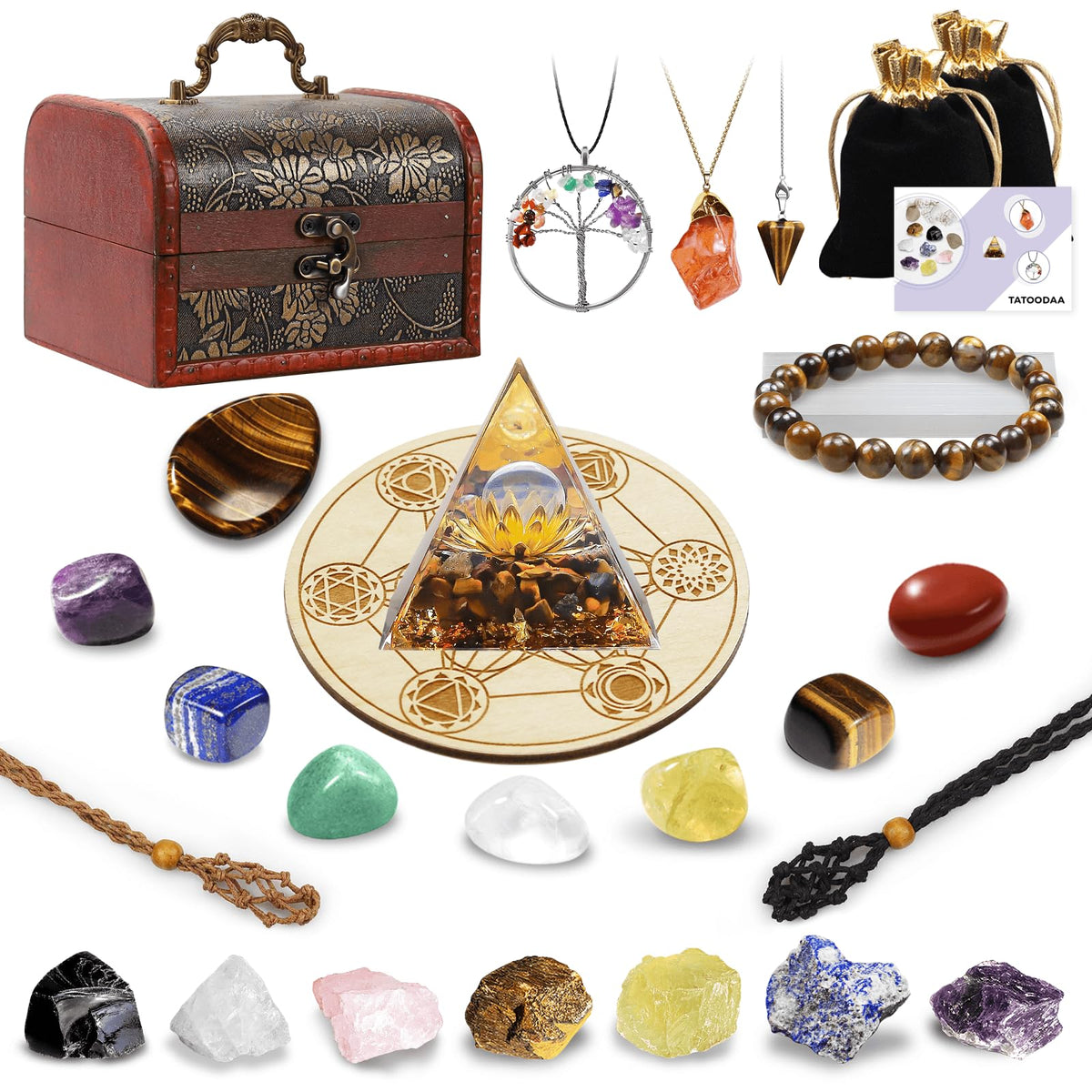 Healing Crystals Set, 28 Pcs Crystals and Healing Stones 7 Chakra Kits Obsidian Real Spiritual Protection Natural Reiki Energy Meditation Crystals for Beginners Wooden Box, Crystal Gifts for Women