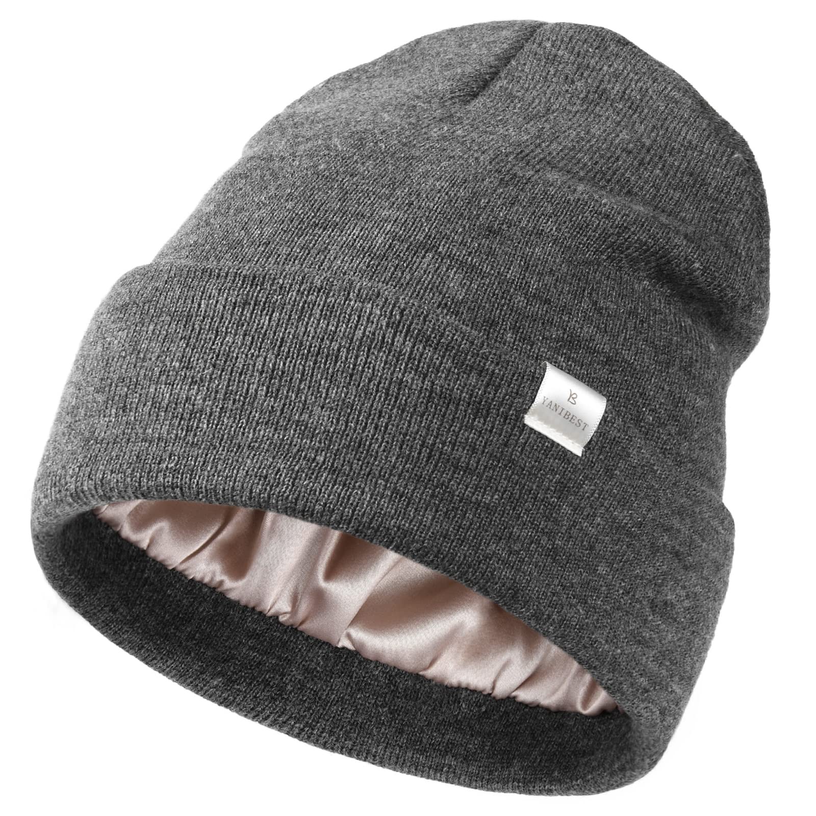 YANIBEST Satin Lined Beanie for Women Reduce Frizz Winter Hats for Women Men Silk Lining Soft Slouchy Warm Cuffed Less Static