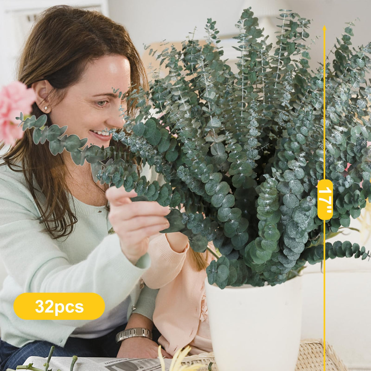 42 PCS Dried Eucalyptus Bundle - 17" Large Preserved Eucalyptus Stems, Real Leaves for Shower Hanging, Artificial Flowers Arrangement, Home Bathroom Decor
