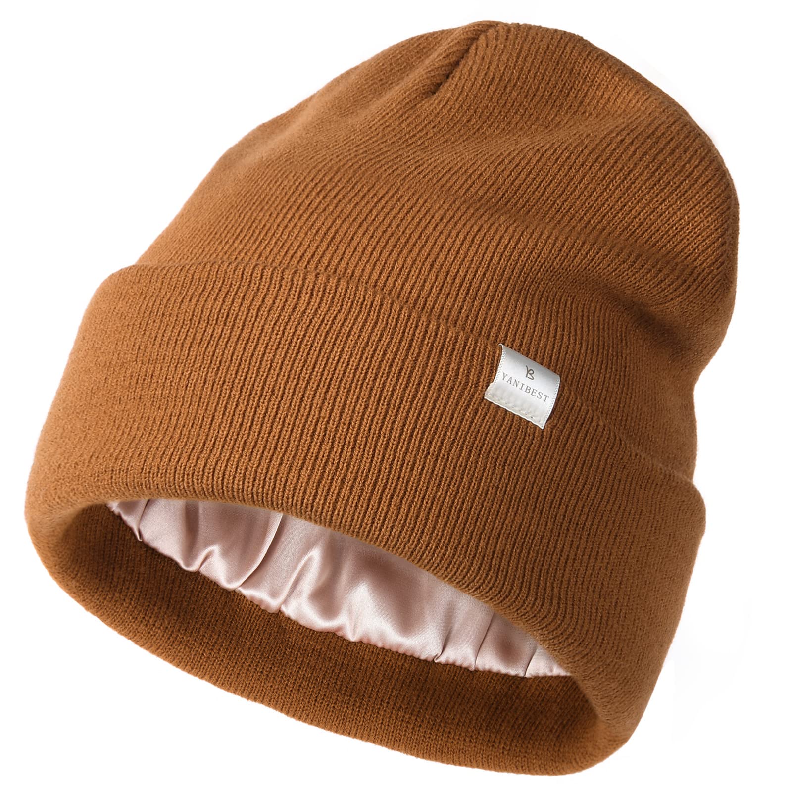 YANIBEST Satin Lined Beanie for Women Reduce Frizz Winter Hats for Women Men Silk Lining Soft Slouchy Warm Cuffed Less Static