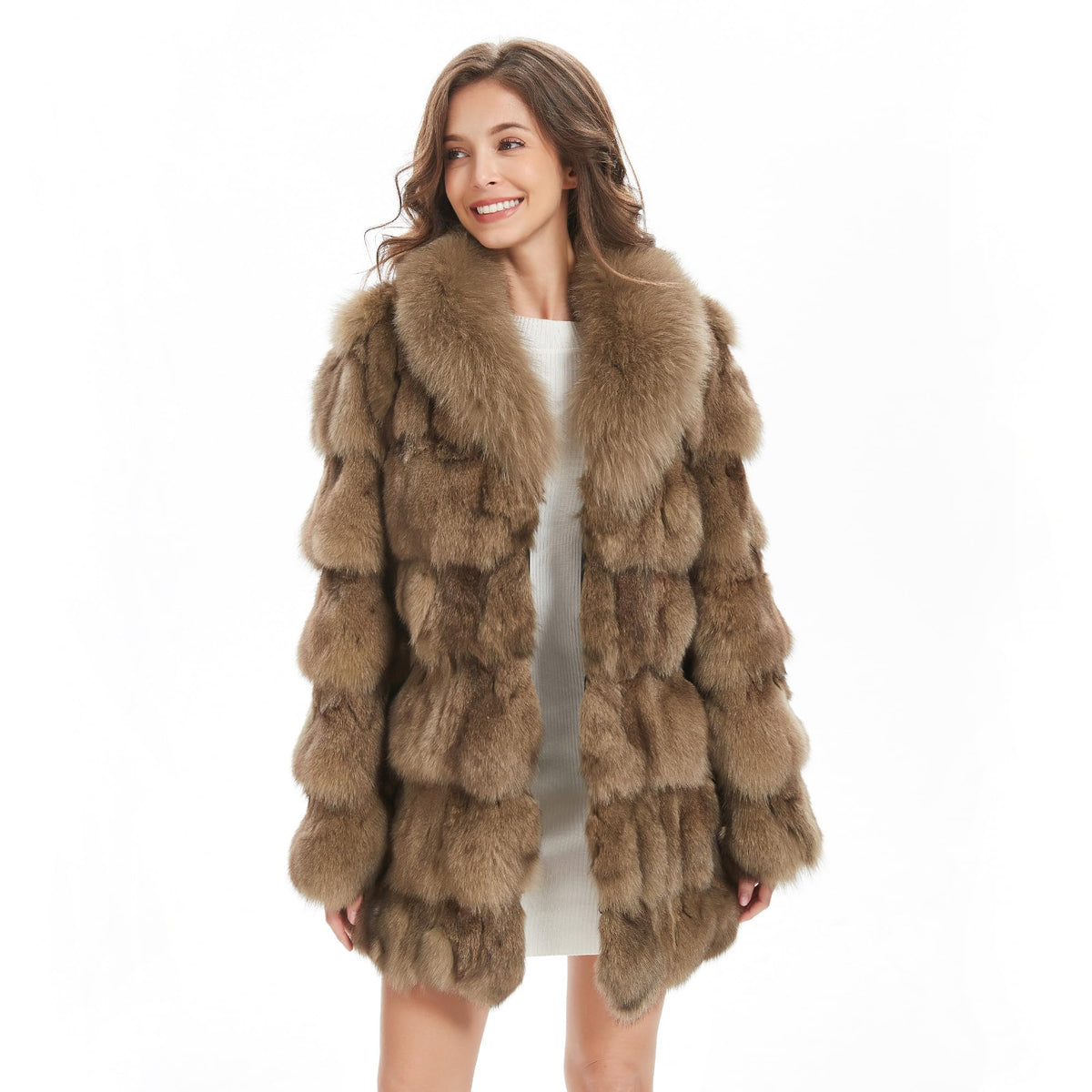 Fur Story Women's Genuine Fox Fur Coat Thick Warm Fur Jacket Winter coat