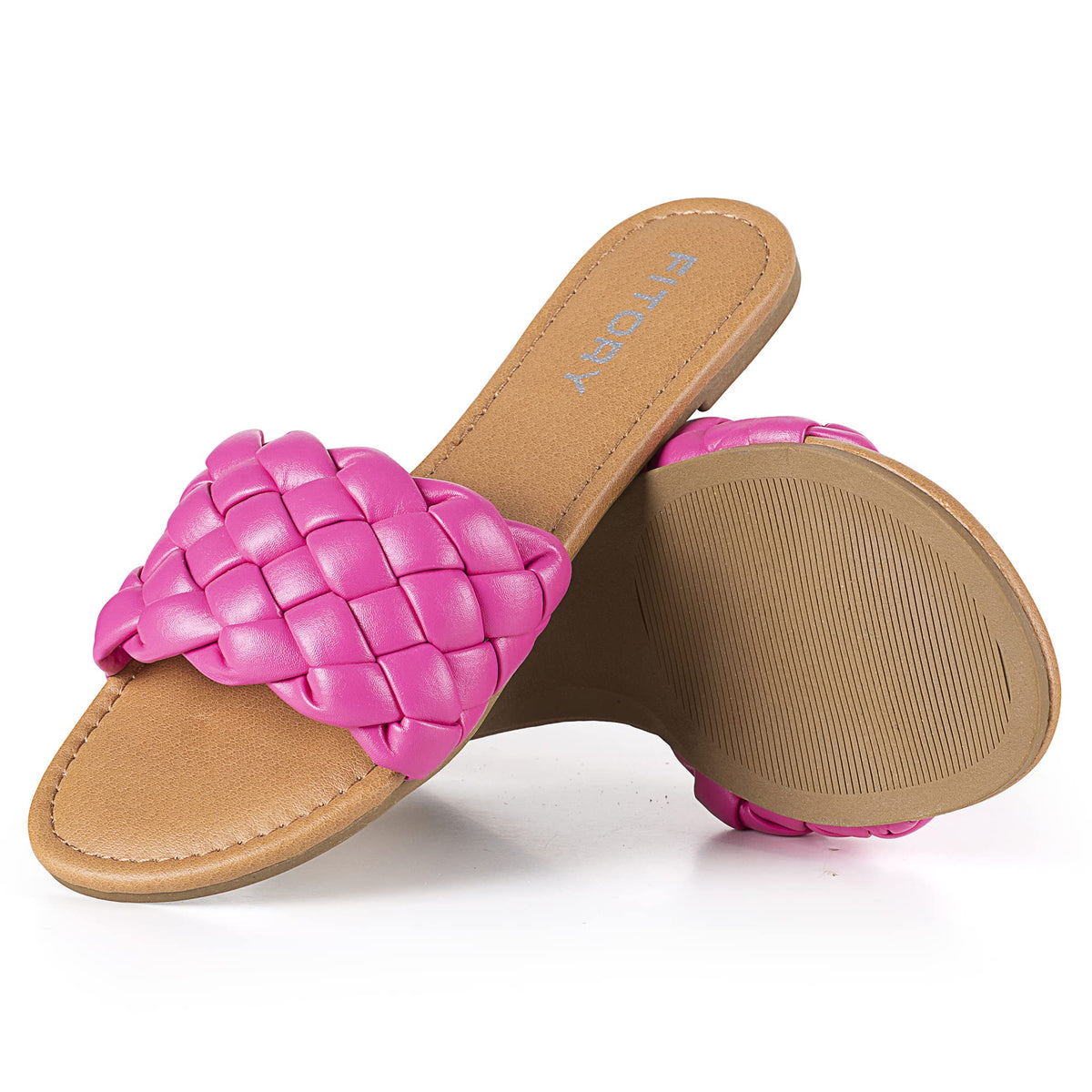 FITORY Womens Flat Sandals Fashion Round Open Toe Slip On Slides with Braided Strap Slippers for Summer Size 6-11