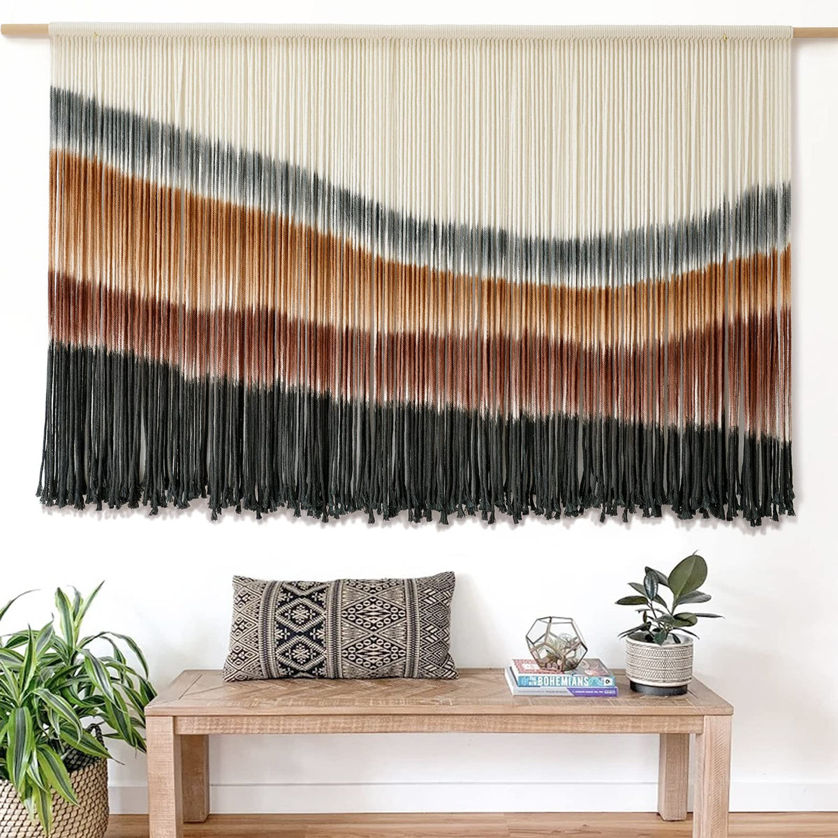 Flber Macrame Wall Hanging Tie-Dye Geometric Decor Large Scale Wall Art Statement Bohemian Yarn Tapestry Home Wall Decor 59''W*35''L