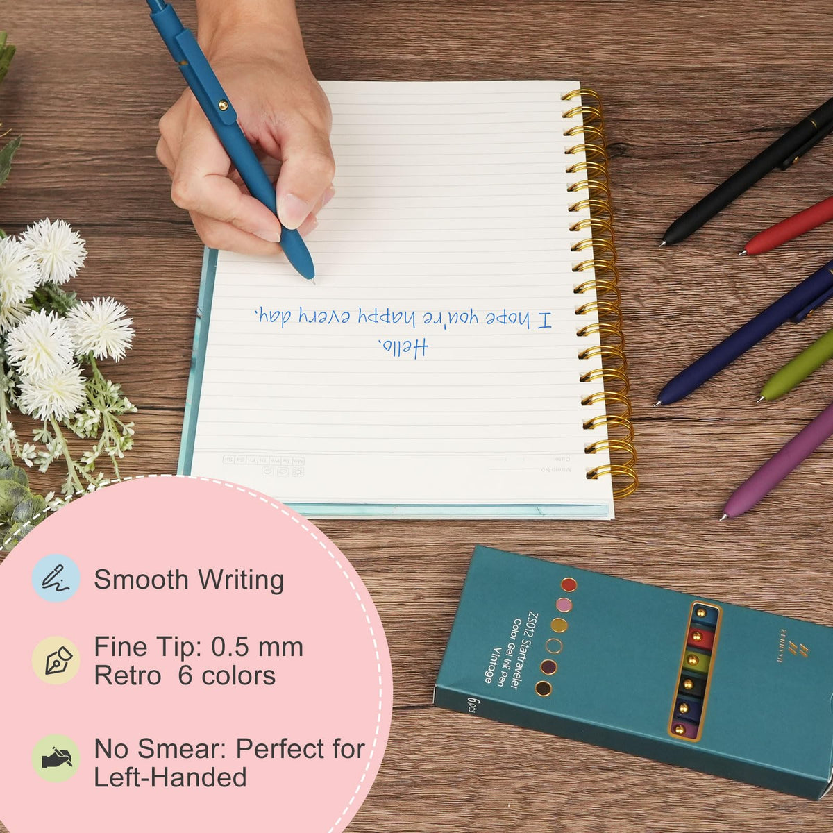 Ddaowanx Colored Gel Pens, 0.5mm Fine Point Retractable,Colorful Pens for Journaling,School Supplies, Gifts for Nurse and Teens, Stockings Stuffers for Women(6Pcs-Aesthetic Colors)