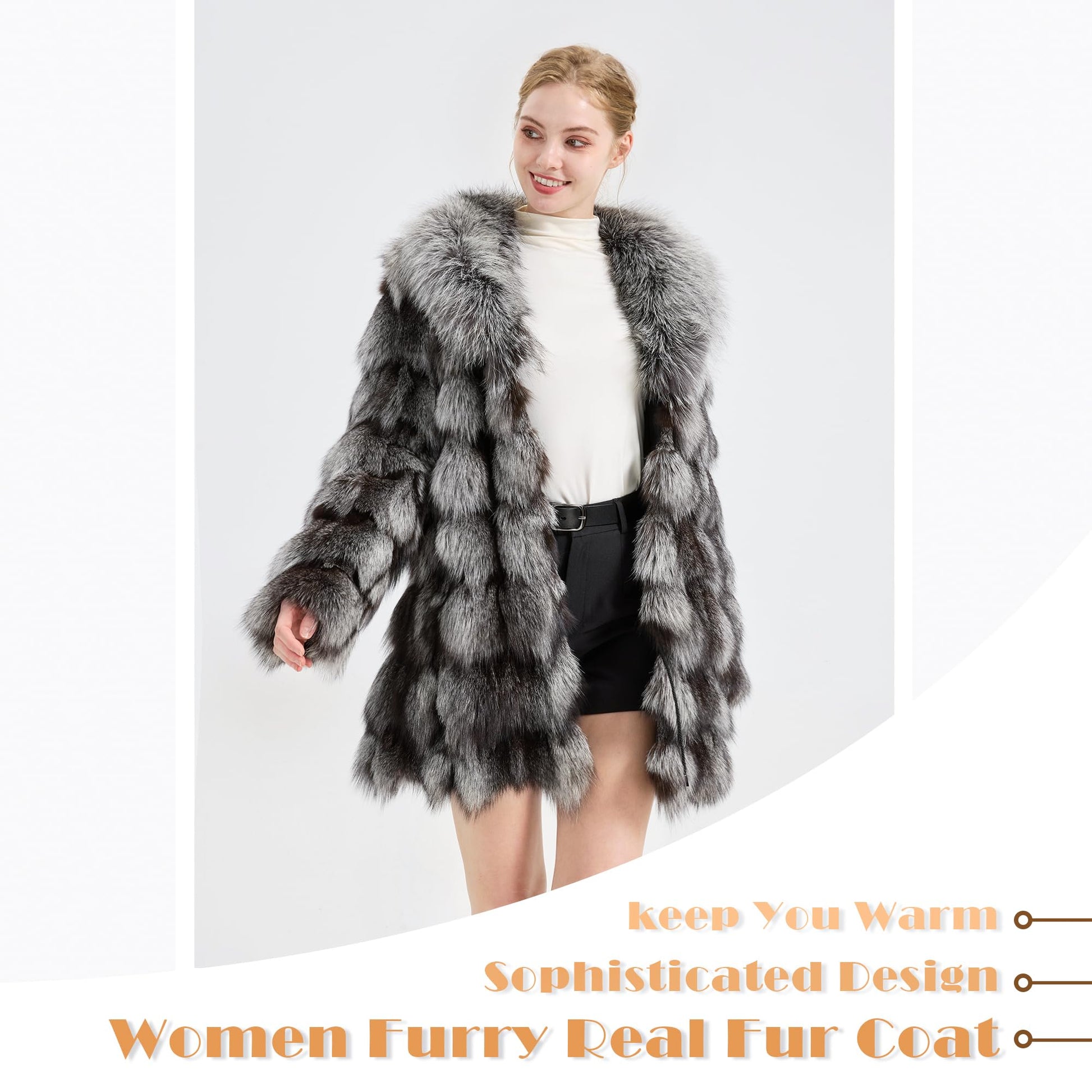 Fur Story Women's Genuine Fox Fur Coat Thick Warm Fur Jacket Winter coat