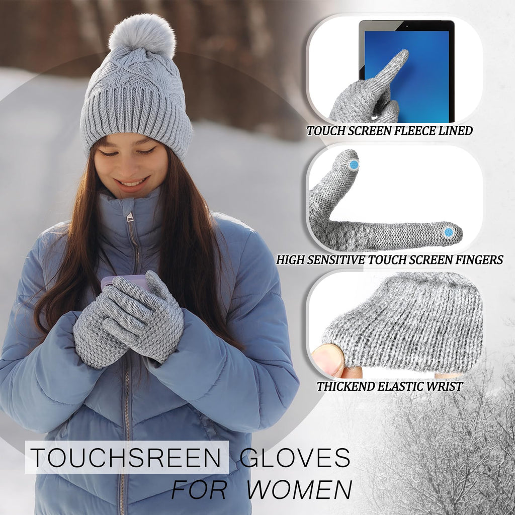 Geyoga 6 Pcs Winter Warm Set for Women Warm Beanies Hats Touchscreen Gloves Long Scarf Ear Muffs Socks Winter Gifts for Women