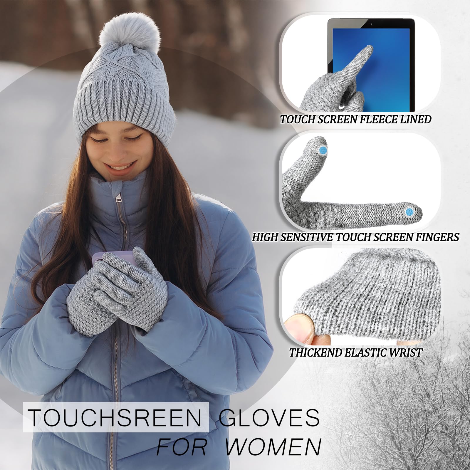 Geyoga 6 Pcs Winter Warm Set for Women Warm Beanies Hats Touchscreen Gloves Long Scarf Ear Muffs Socks Winter Gifts for Women