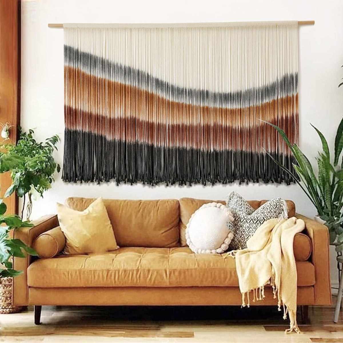 Flber Macrame Wall Hanging Tie-Dye Geometric Decor Large Scale Wall Art Statement Bohemian Yarn Tapestry Home Wall Decor 59''W*35''L