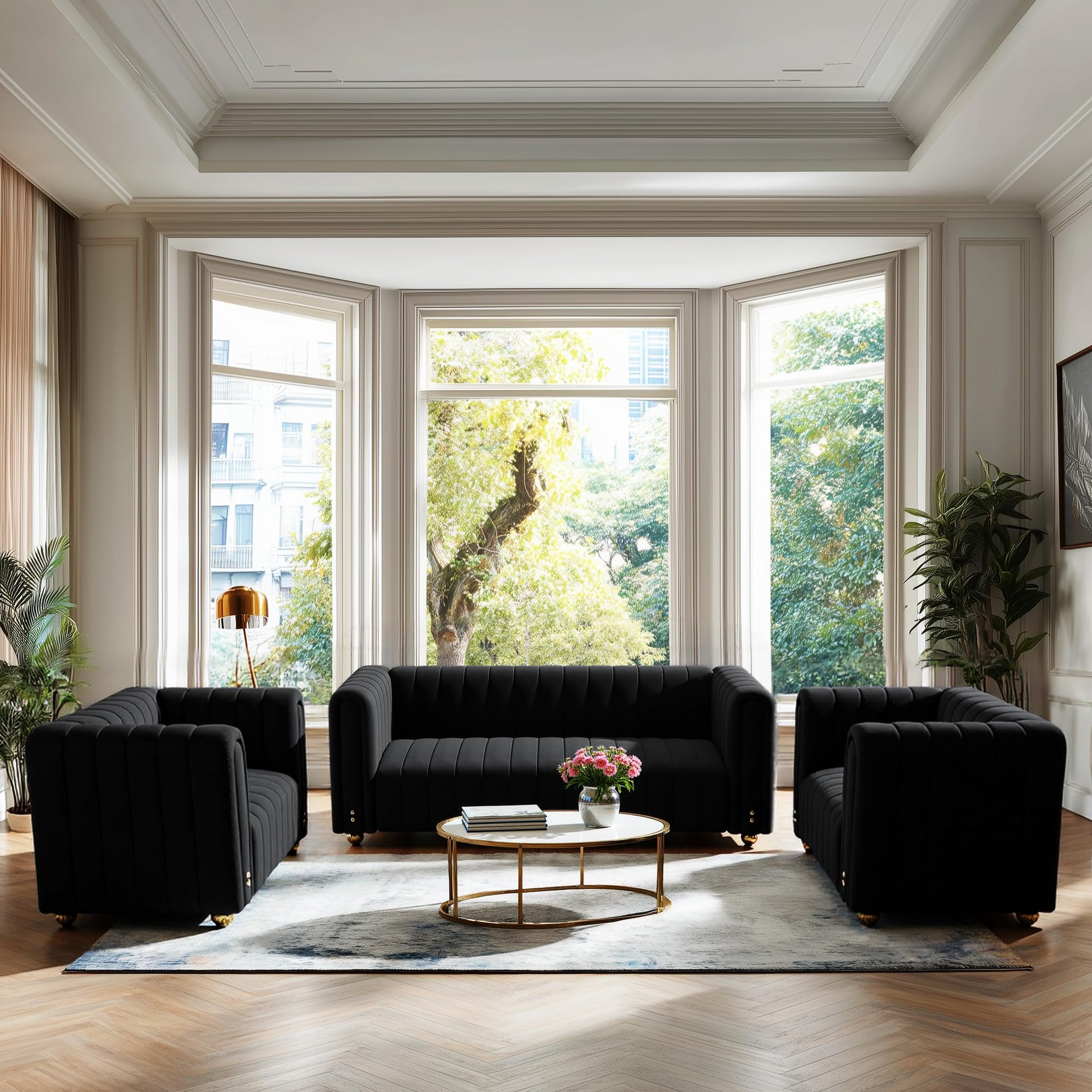 81" W Tufted Velvet Couch,Modern Velvet Sofa with Round Handrails and Metal Legs for Living Room,Office,Apartment (1, Pink)