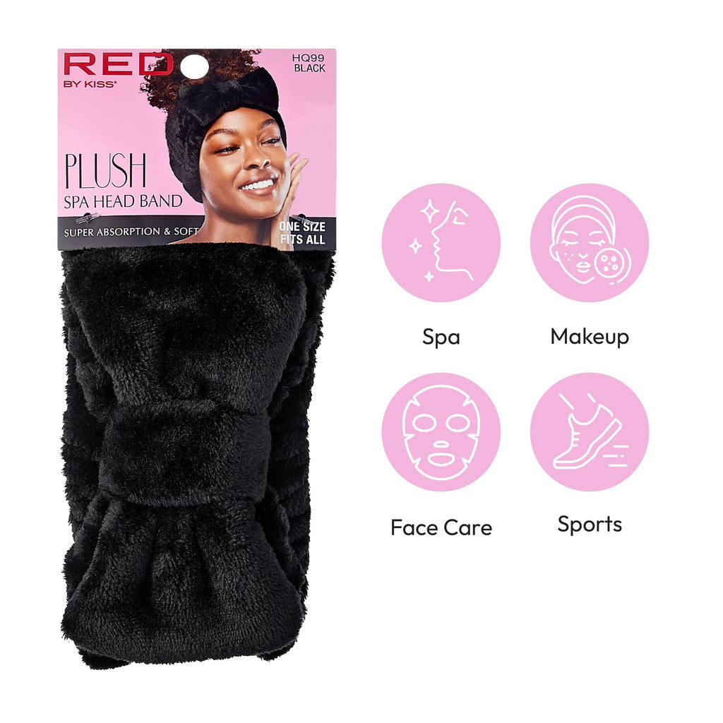 Red by Kiss Spa Headband for Washing Face Facial Makeup Bow Head Band Soft Plush Fleece Stretchy Head Wraps for Women Shower Bath Washing Face Mask (WHITE)