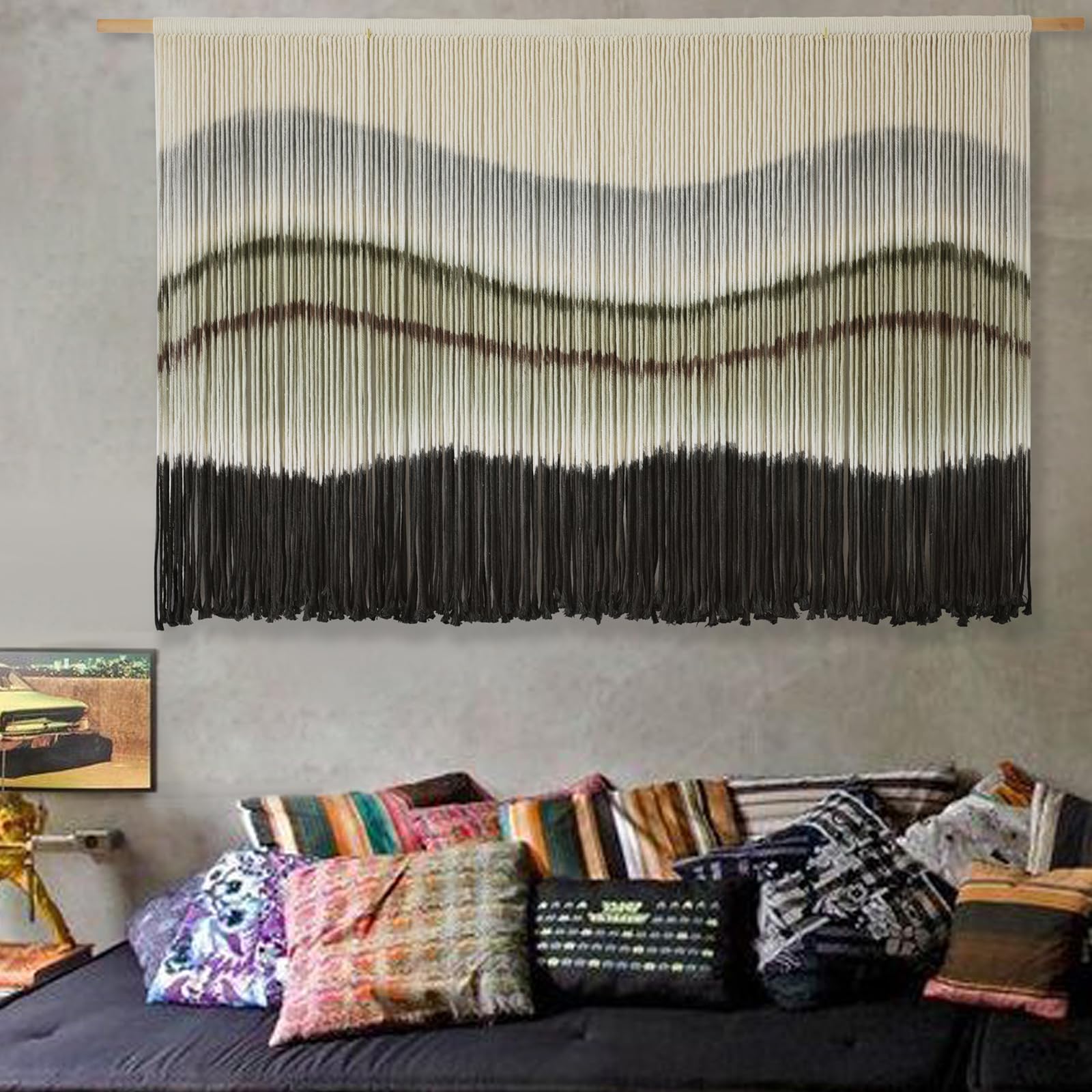 Flber Macrame Wall Hanging Tie-Dye Geometric Decor Large Scale Wall Art Statement Bohemian Yarn Tapestry Home Wall Decor 59''W*35''L