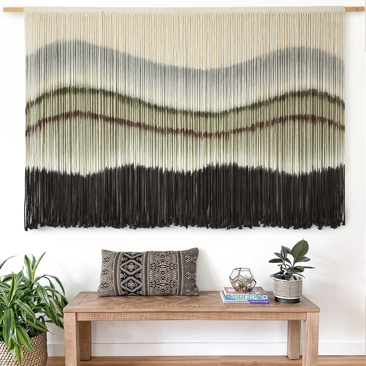 Flber Macrame Wall Hanging Tie-Dye Geometric Decor Large Scale Wall Art Statement Bohemian Yarn Tapestry Home Wall Decor 59''W*35''L