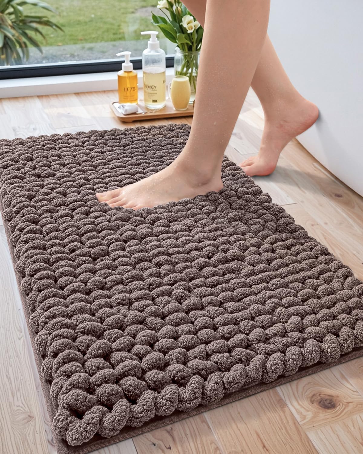 LUMI Luxury Bathroom Rug, Ultra Soft Quick Dry Bath Mat, Non-Slip Absorbent Thick Chenille Bath Rug, Cozy Braid Design Floor Mat for Bathtub, Sink, Laundry, Bedroom, White, 24"x36"